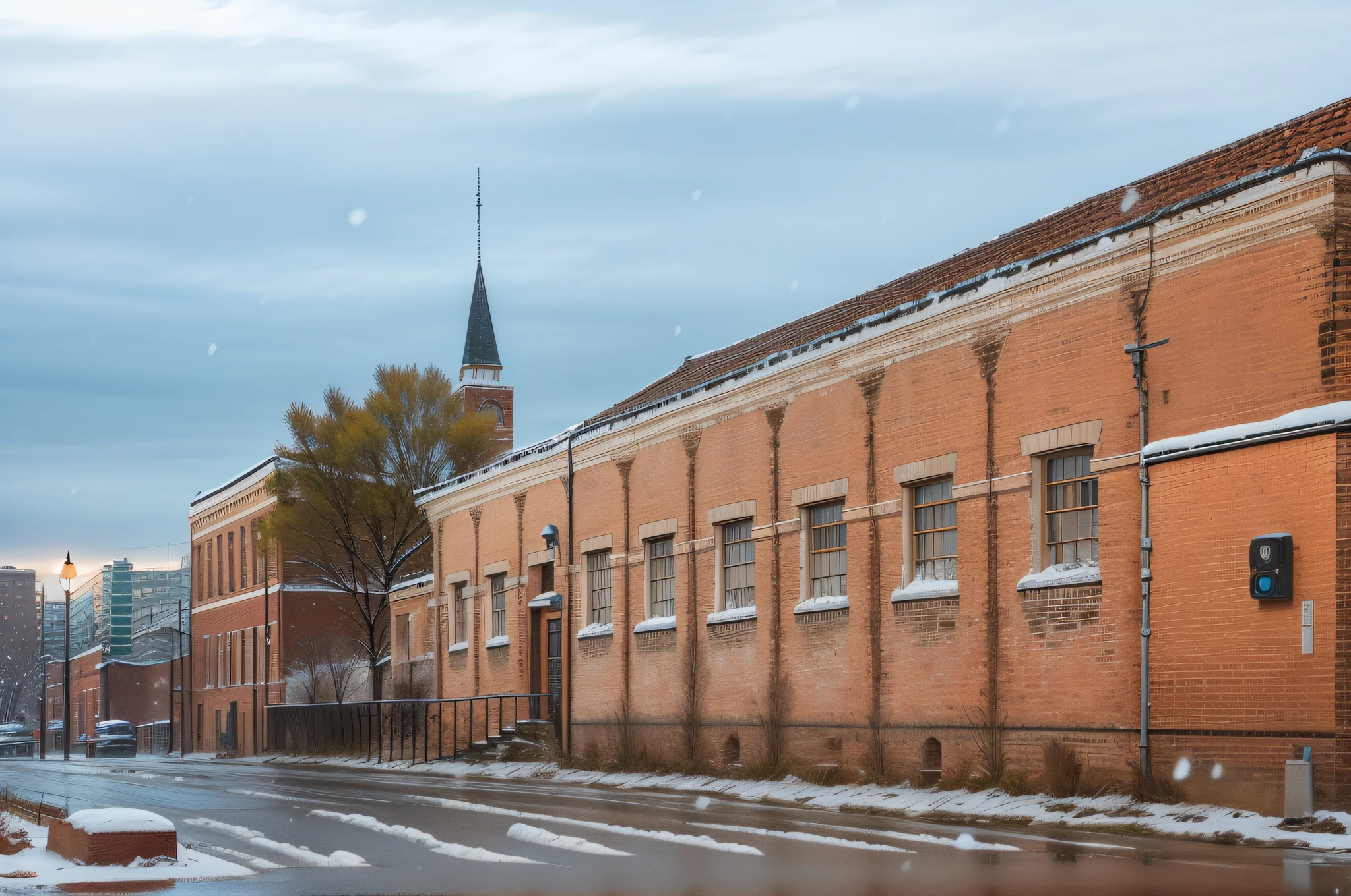 old, station, bricks in sight, city, good quality, winter photography, soft lighting, outdoor scenery, snow in the background. --auto --s2