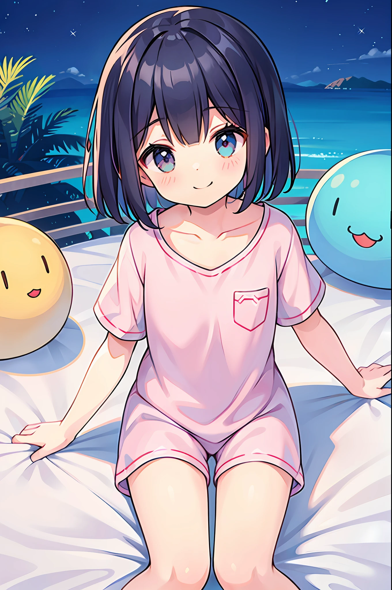 Short sleeved pajamas, smile,  girl