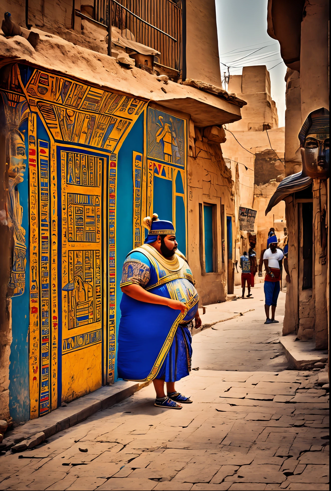 fat Egyptian pharoah, street scene --auto --s2