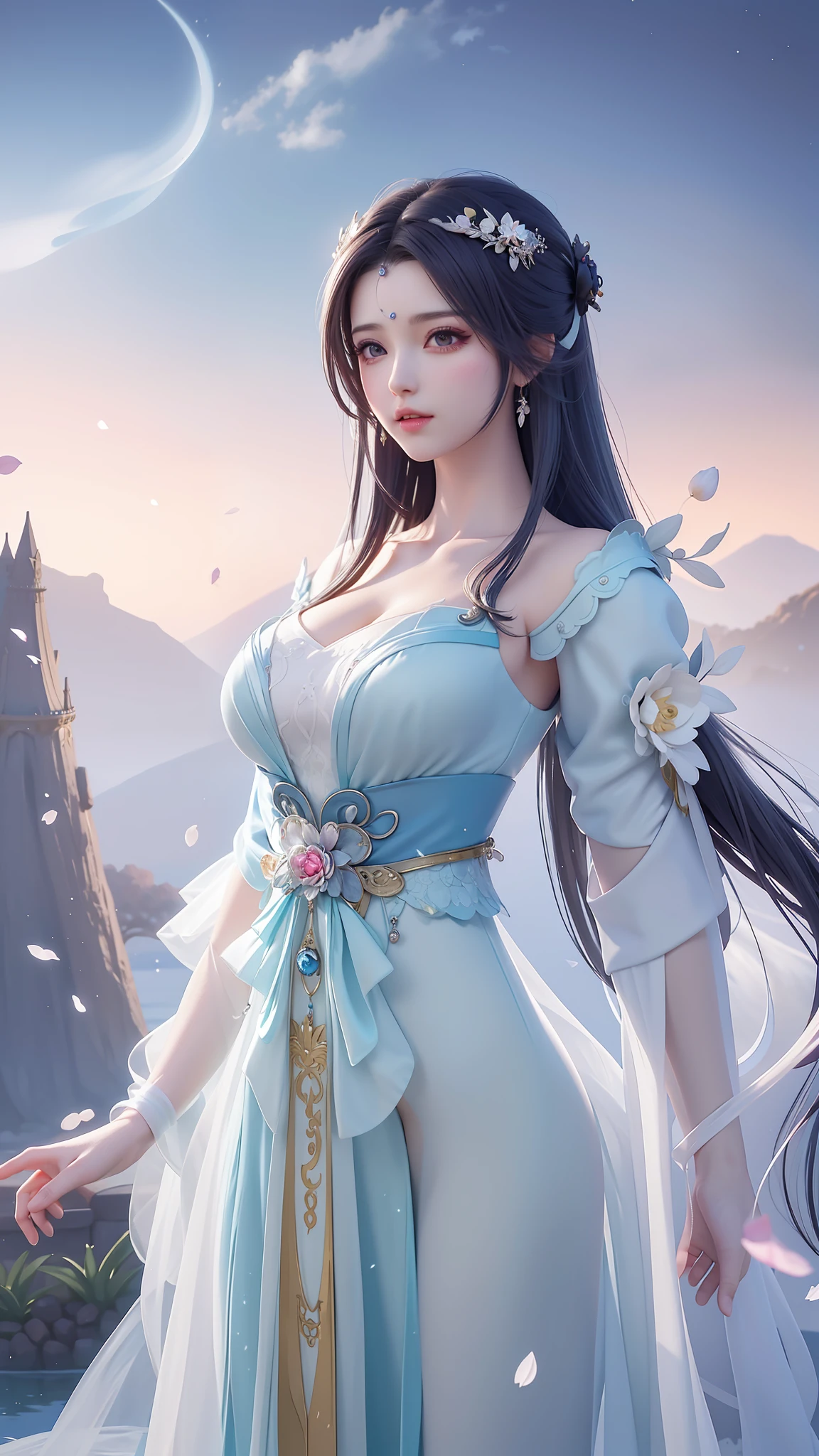 a close up of a woman in a dress with a flower in her hair, beautiful fantasy art, beautiful character painting, beautiful alluring anime woman, a beautiful fantasy empress, fantasy art style, beautiful fantasy maiden, beautiful anime woman, ((a beautiful fantasy empress)), style artgerm, style of artgerm, 2. 5 d cgi anime fantasy artwork