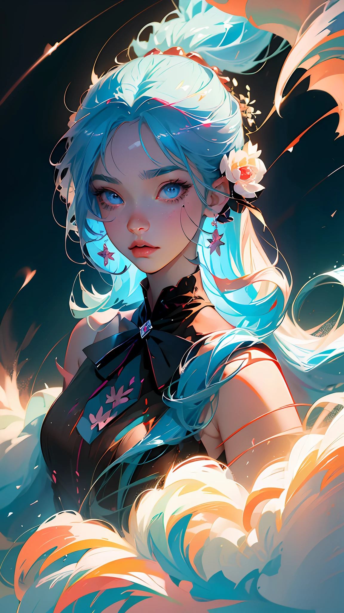 anime girl with blue hair and blue eyes and a flower in her hair, anime art wallpaper 8 k, detailed digital anime art, anime style 4 k, anime art wallpaper 4k, anime art wallpaper 4 k, trending on artstation pixiv, digital art on pixiv, 8k high quality detailed art, best anime 4k konachan wallpaper