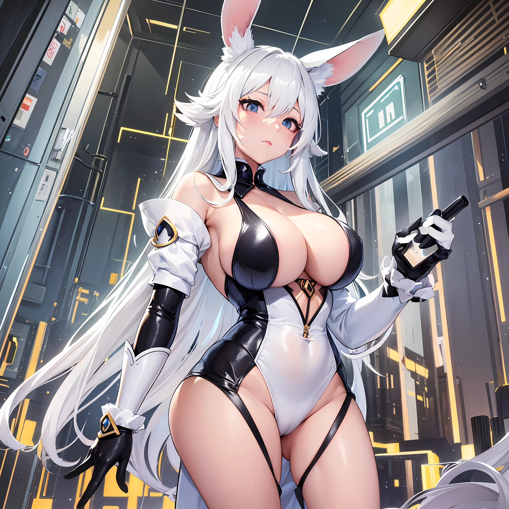 anime girl with long white hair and rabbit ears, rabbit ears girl, solo, seductive anime girl, very beautiful anime rabbit girl, cute anime rabbit, cute anime rabbit, white haired deity, cute anime rabbit, perfect anatomy, tanned skin, big breasts, big thigh, slender body. Rabbit humanoid,white hair, skin tan ,1girl, hairlong , HDR, Unreal Engine 5, Volumetric Lighting, octane rendering, 8k, ultra high definition, female hourglass body, sweaty, sexy positions, different types of sexy dresses, big breasts, big hips, full body image, Big thighs, from below, Big breast, big ass, thicc, sfw. --auto --s2