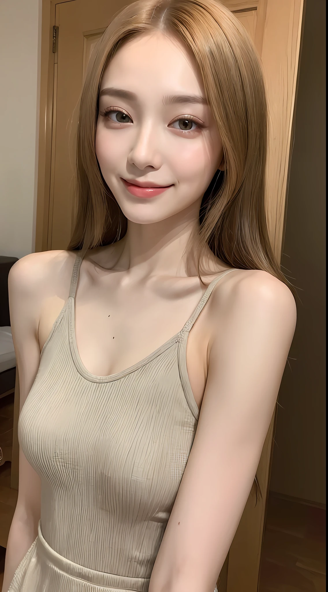 ((Top Quality, 8K, Masterpiece: 1.3)), 1 Girl, Slim Abs Beauty: 1.3, (Hairstyle Casual, Big: 1.2), Dress: 1.1, Super Slender Face, Delicate Eyes, Double Eyelids, Smile, Home,