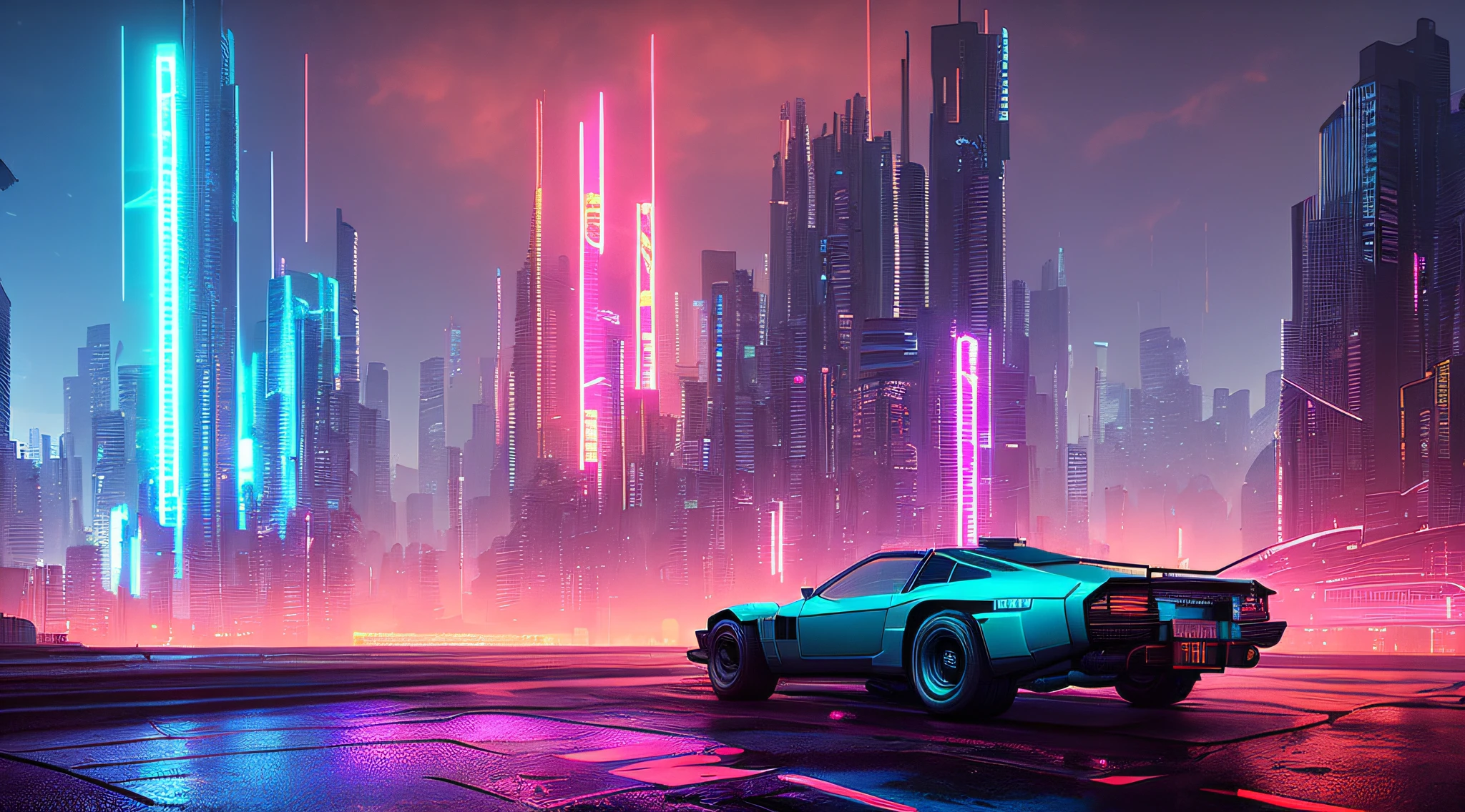 (an artistic photograph of a cyberpunk city), centered, a river, waterfalls, mountains, thunderstorm,(extremely detailed:1.2), (intricate smooth neon slums in the background:1.1), hyper-detailed, (soft lighting:1.2), high resolution, filmic grain.