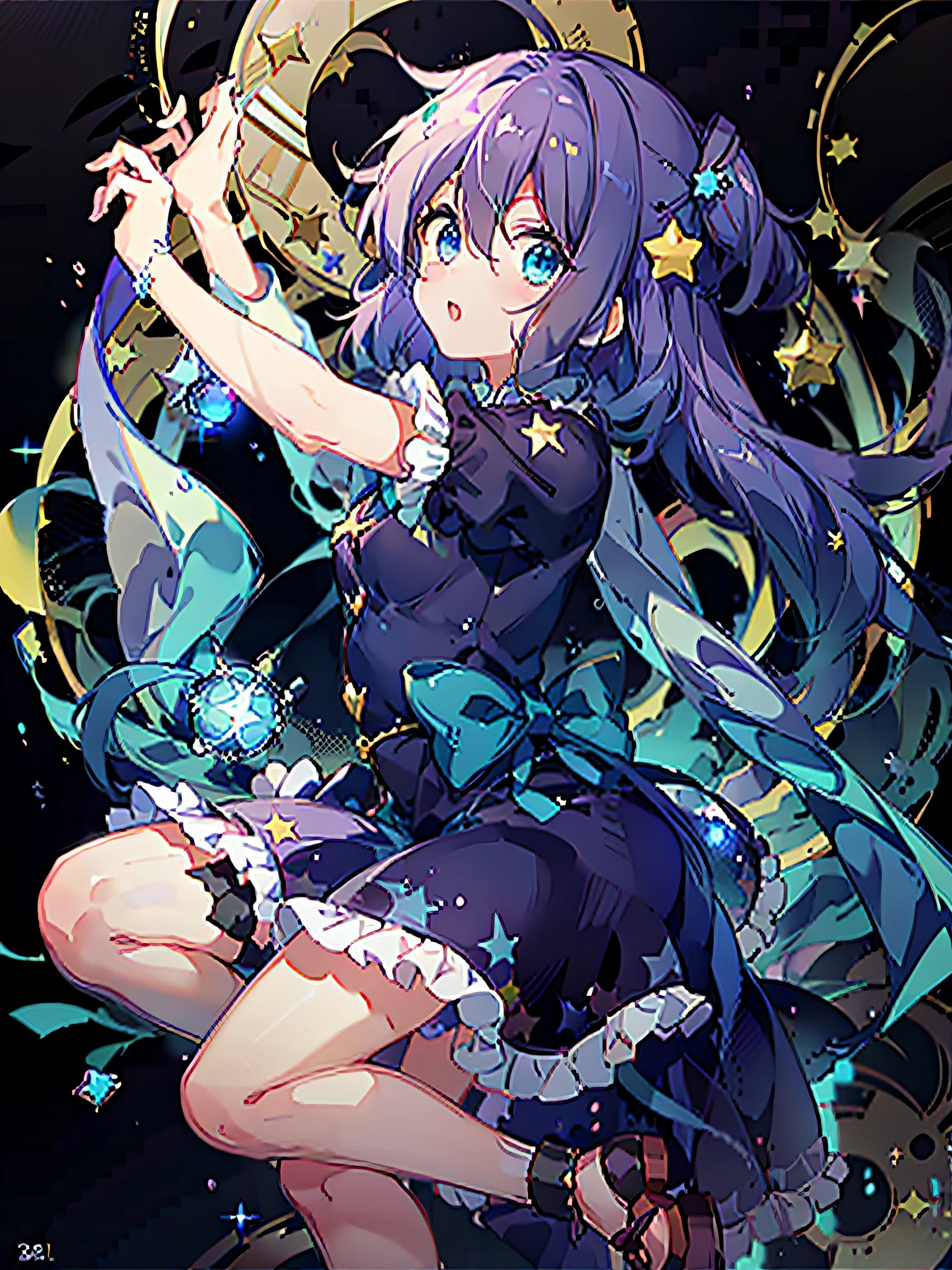 Anime Girl in a Blue Dress with a Star in the Background, Anime Moe Artstyle, Official Artwork, Marin Kitagawa Fanart, From Touhou, Official Art, Akasuki Voidstar, Hololive, Capa de anime, [[[[Grinning Evily]]]], 8K!!, Touhou Project, Splash Art Anime