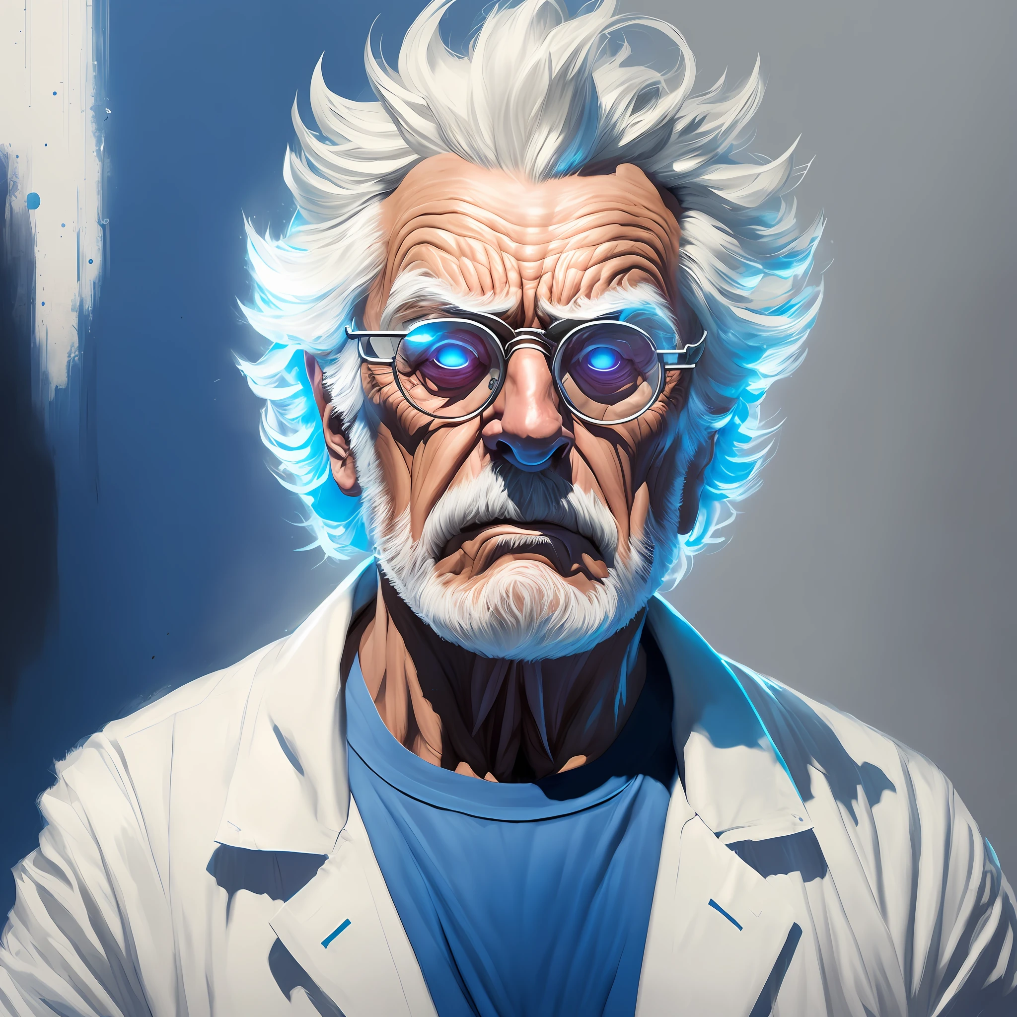 (Rick Sanchez portrait), old man, rick and morty universe, ((wearing in a white coat of a scientist, blue t-shirt)), (muscular:1.8), blue portal
Atey Ghailan, by Jeremy Mann, Greg Manchess, Antonio Moro, trending on ArtStation, trending on CGSociety, Intricate, High Detail, Sharp focus, dramatic, photorealistic painting art by midjourney and greg rutkowski, bokeh on background --auto --s2