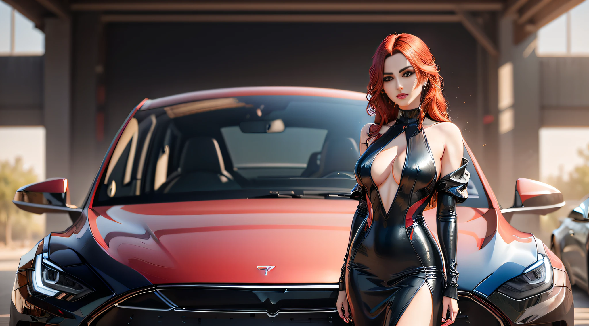 araffe in latex posing next to a car in a parking lot, 3 d render character art 8 k, octane cgsociety, trending on cgstation, octane trending on cgsociety, cgsociety 8k, cgsociety 8k, cgsociety 8 k, smooth digital concept art, succubus in tight short dress, deviantart artstation cgscosiety