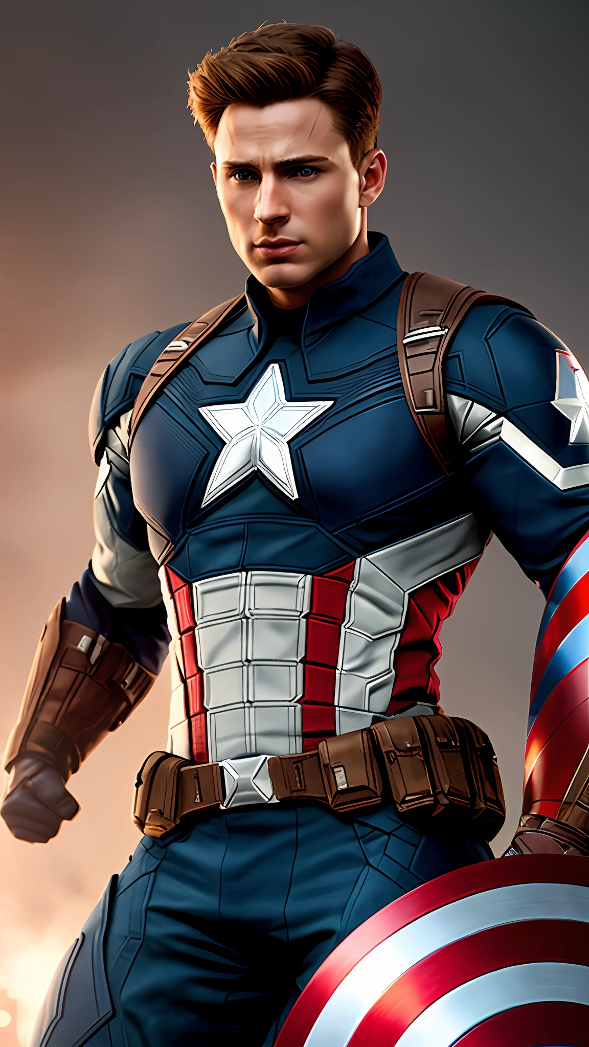 Captain America without mask, red and blue armor, photography, soft lighting, soft details, octane, artstation trend, ultra high detail, ultra realistic, cinematic, 16k