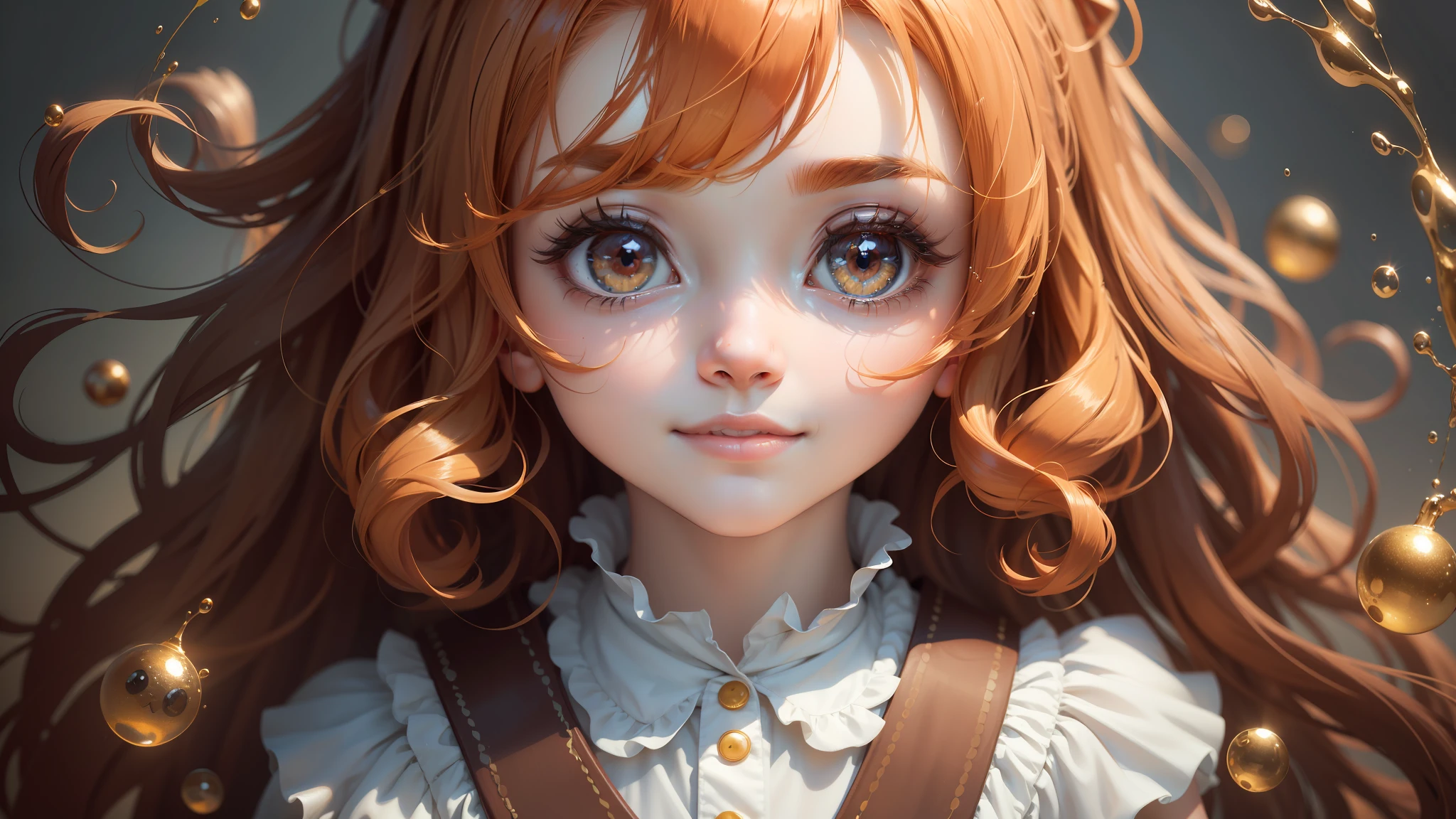 (Masterpiece: 1.2, Best Quality), (Cute Big Eyes: 1.2), (Very Detailed CG Unity 8k wallpaper, Masterpiece, Best Quality, Ultra Detailed, Best Shadow), (Detailed Background), (Cute Smiley Face, Cute Detail Eyes), High Contrast, (Best Lighting, Extremely Delicate and Beautiful), 1girl, (Colored paint splashed on transparent background, Dulux,)), ((Caustic)), Dynamic Angle, Pure ginger-haired, --auto --s2