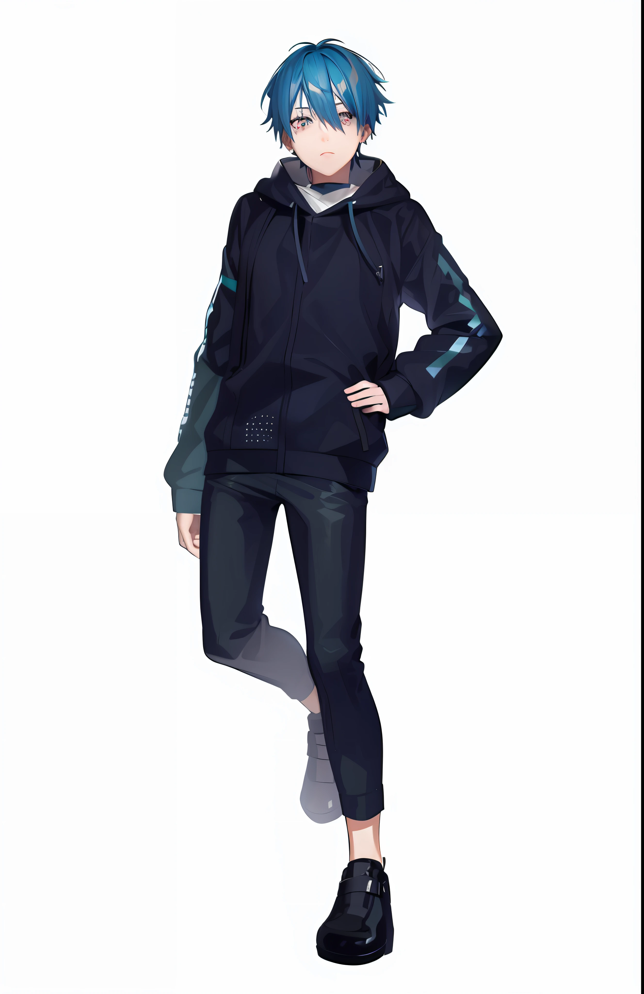 anime boy with blue hair and black hoodie, 2 d anime style, portrait gapmoe yandere grimdark, anime moe artstyle, gapmoe yandere, okata kazuto, anime boy, young anime man, gapmoe yandere grimdark, trigger anime artstyle, 2 d anime, rin, made with anime painter studio, hana yata --auto --s2