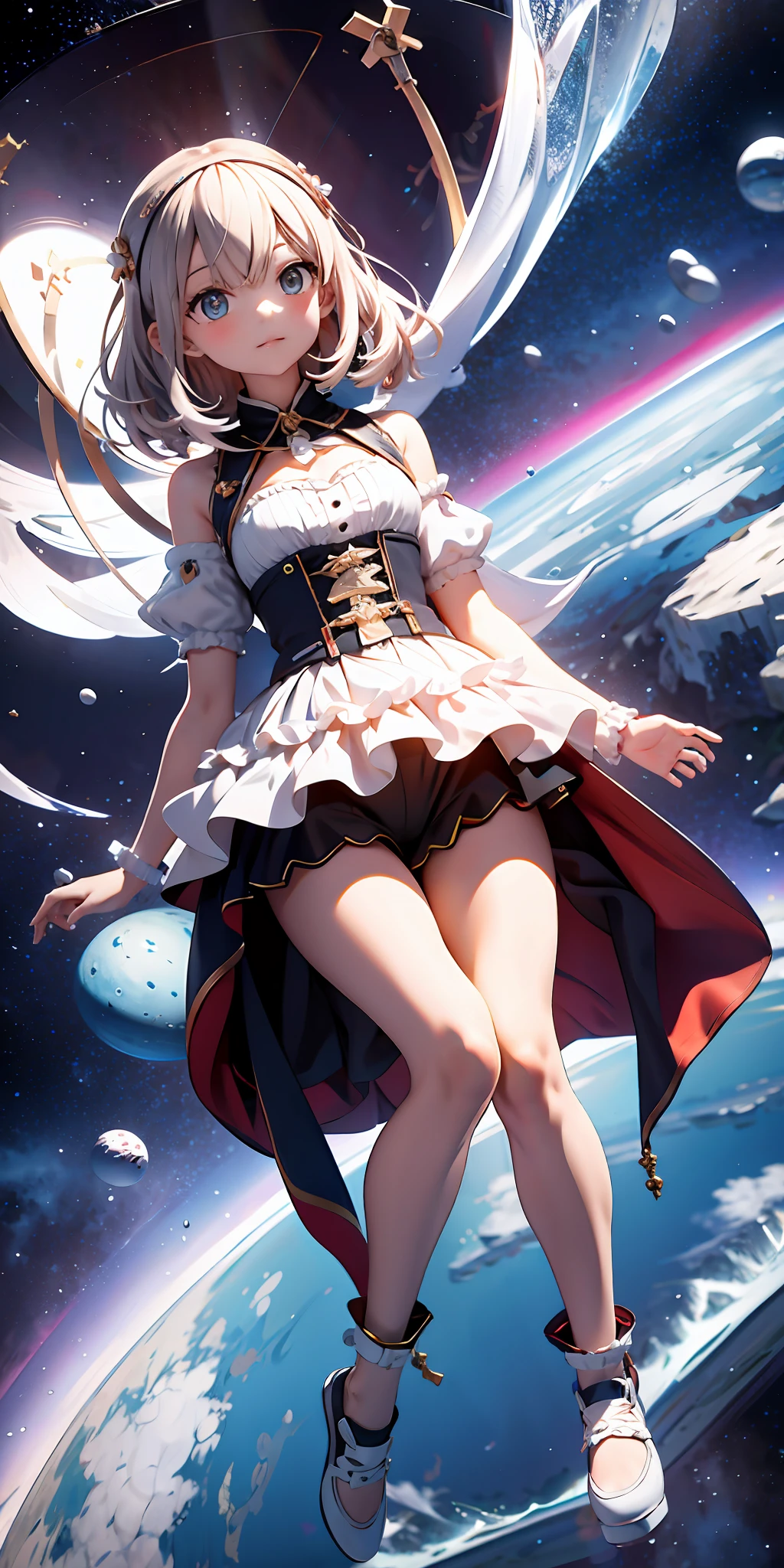 absurd res, high res, (masterpiece:1.4), ultra-detailed, 1girl, from above, space, floating