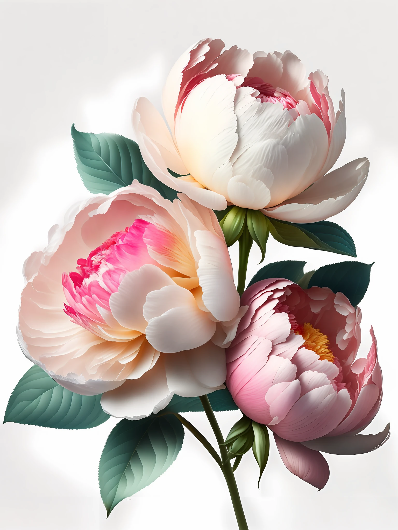High image quality, gentle light, bright, half-blooming peony flowers