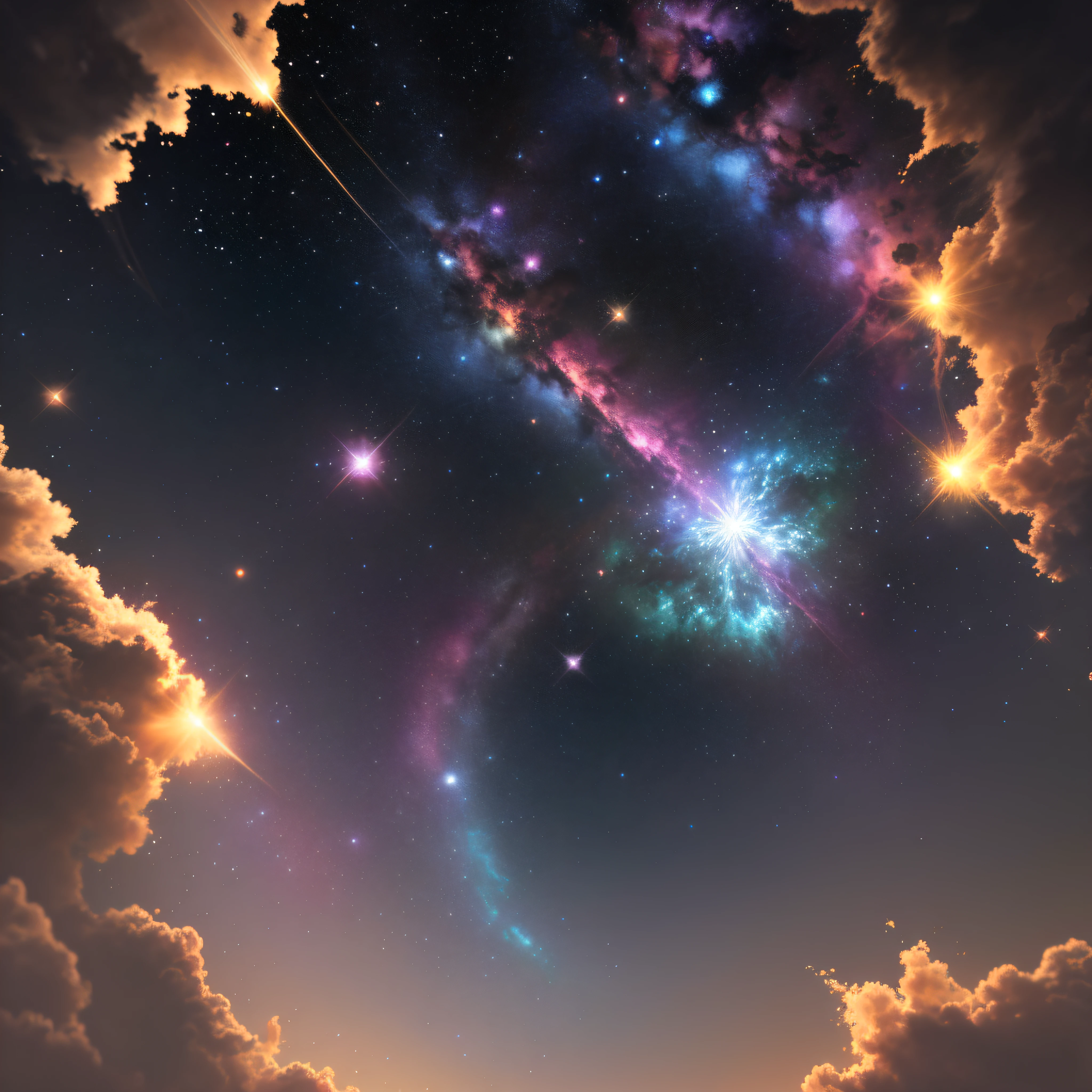 Nebula star clusters bloom like flowers in the universe, masterpiece, best quality, high quality, epic composition, very detailed CG unity 8k wallpaper, oil painting, award winning photography, bokeh, depth of field, HDR, chromatic aberration, photorealism , very detailed, trending on artstation, intricate, high detail, dramatic, midway art, volumetric lighting --v 6