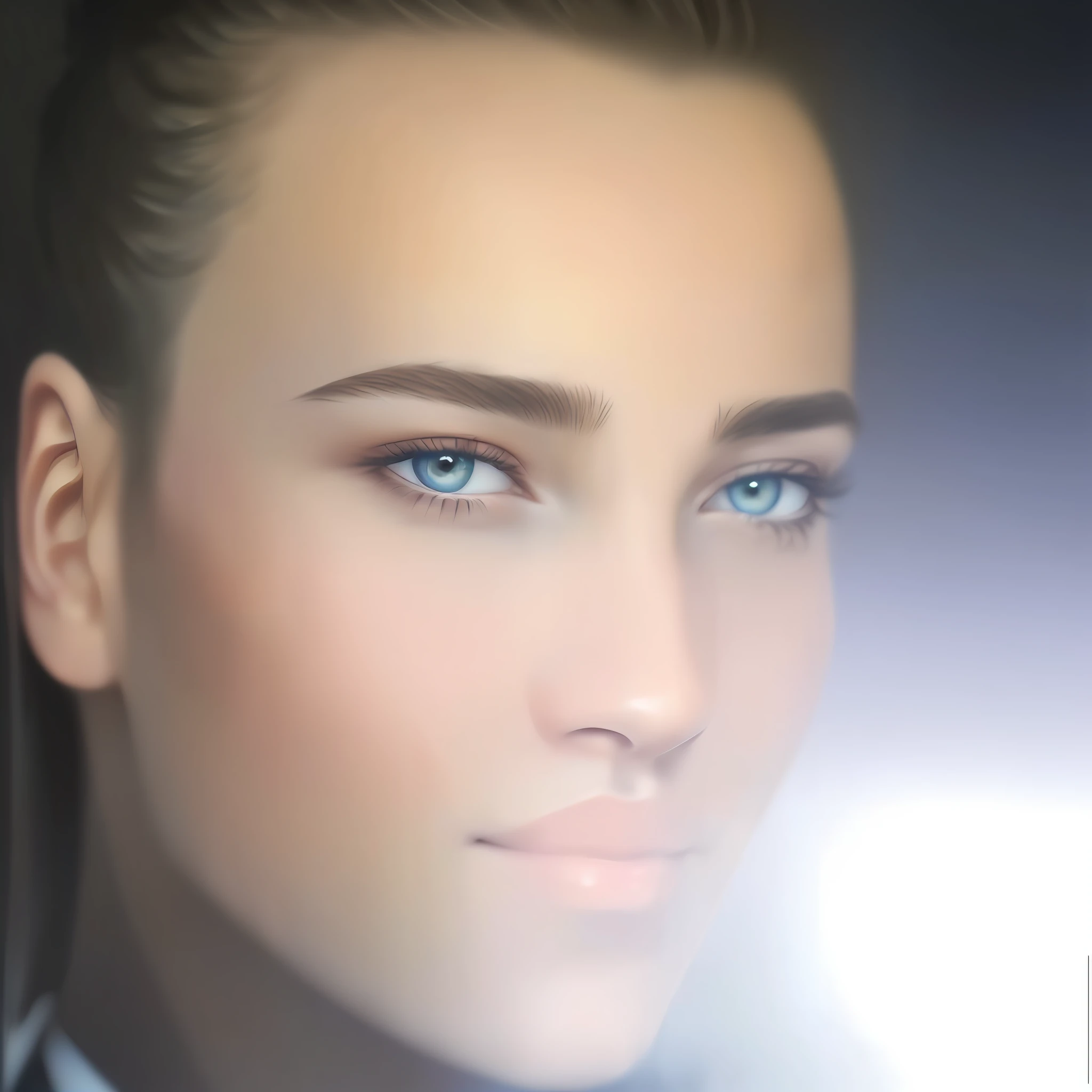 Expand sides of the photo, a woman with ponytail and blue eyes posing for a photo, realistic beautiful face, smooth. digital painting, realistic female portrait, detailed beauty portrait, realistic digital painting, digital portrait, realistic shaded perfect face, beautiful realistic face, digital art of an elegant and detailed realistic face portrait, photorealistic beautiful face, digital art portrait, closed face female portrait