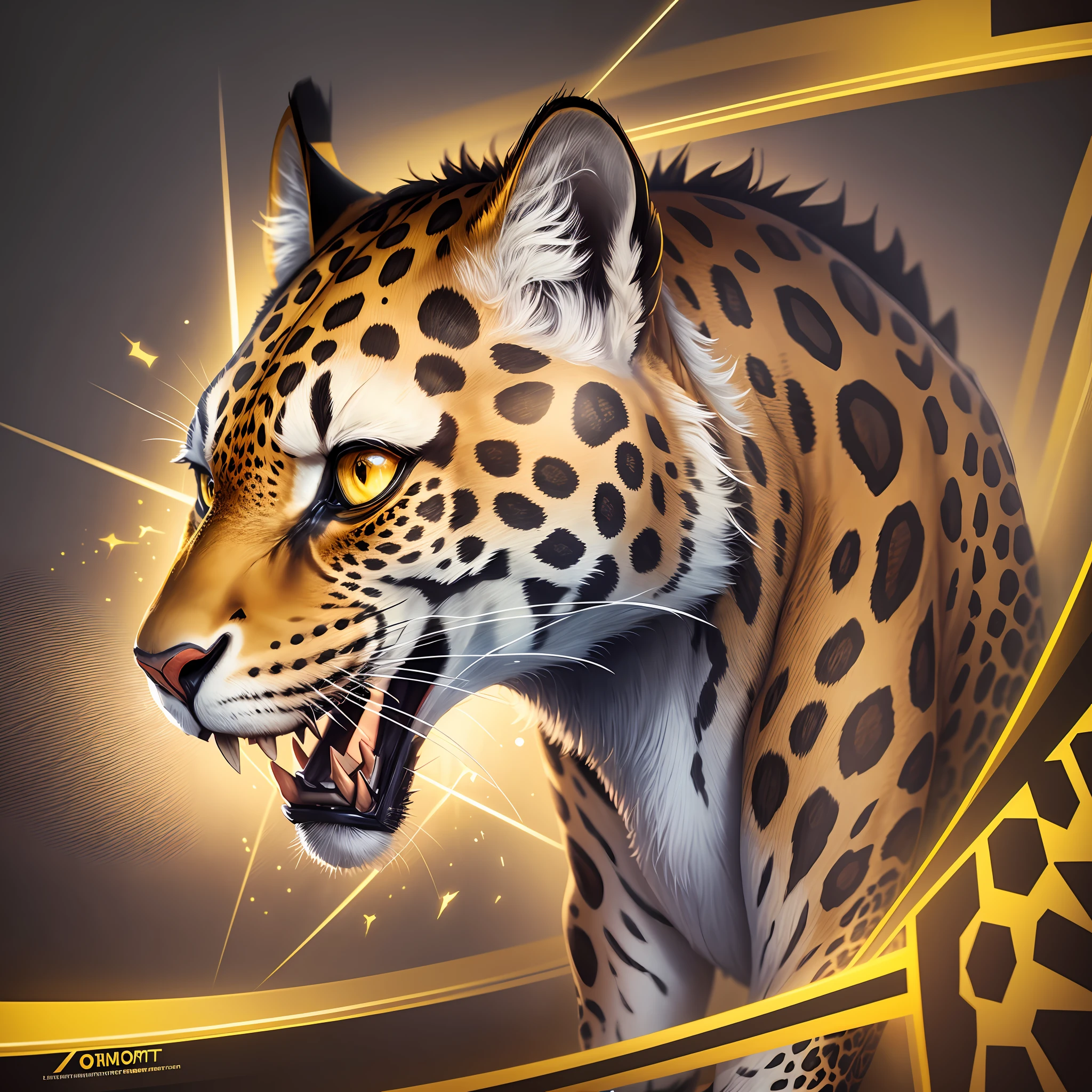 Short shot logo, with a ray builds the elegant Skull head of 1Leopard, intricate details, perfect anatomy, left facing, yellow and black colors, x-ray, ultra-detailed, best quality, 2D, 4K --auto --s2