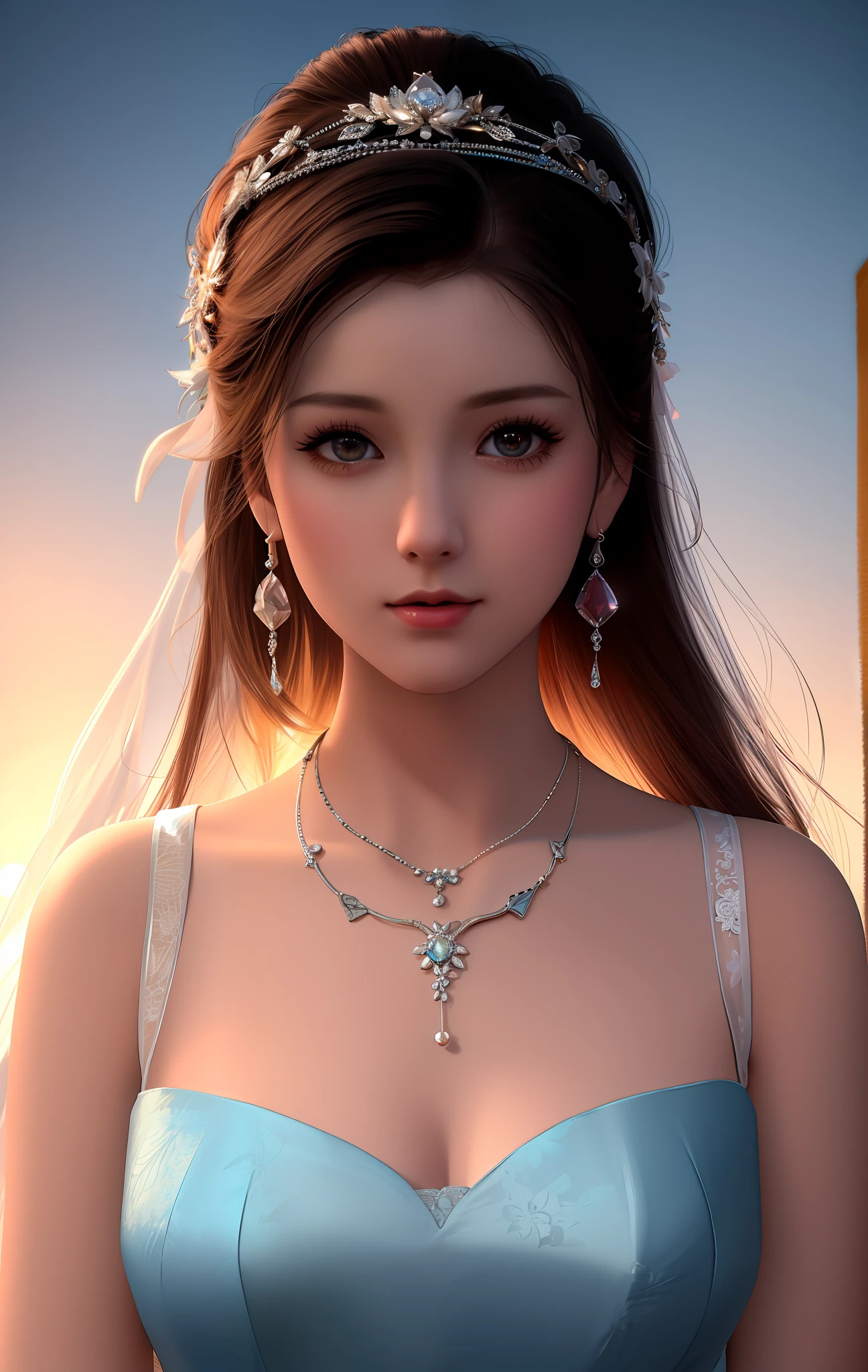 Best Quality, Masterpiece, High Resolution, 1girl, Porcelain Dress, Hair Accessories, Necklace, Jewelry, Beautiful Face, Physically, Tyndall Effect, Realistic, Dark Studio, Rim Lighting, Duotone Lighting, (High Detail Skin : 1.2), 8k uhd, dslr, soft light, high quality, volume light, candid, photo, high resolution, 4k, 8k, bokeh
