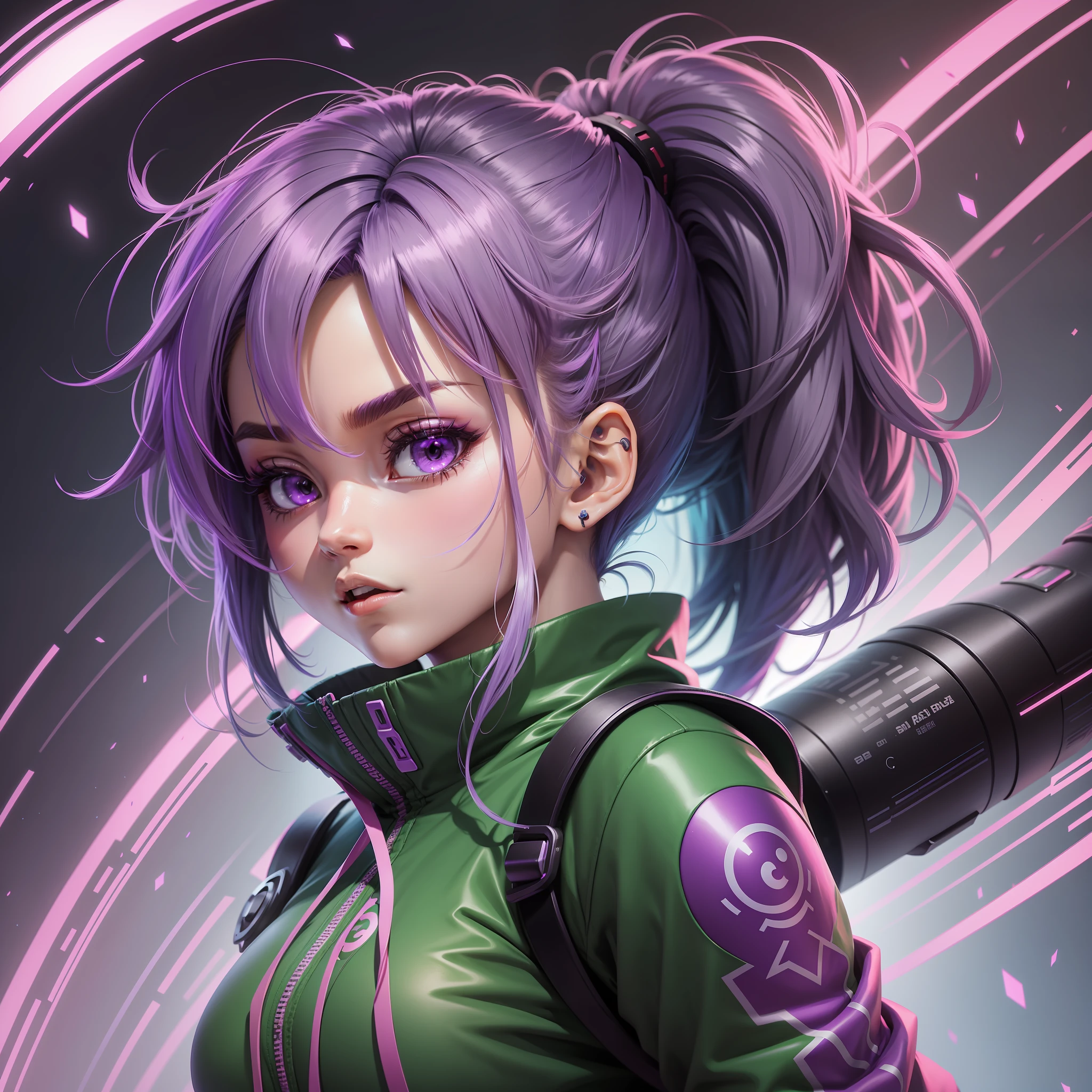 Anime RGB for background on YouTube very beautiful, ultra modern rendering, full RGB, purple hair, Bulma style of Dragon Ball Z.