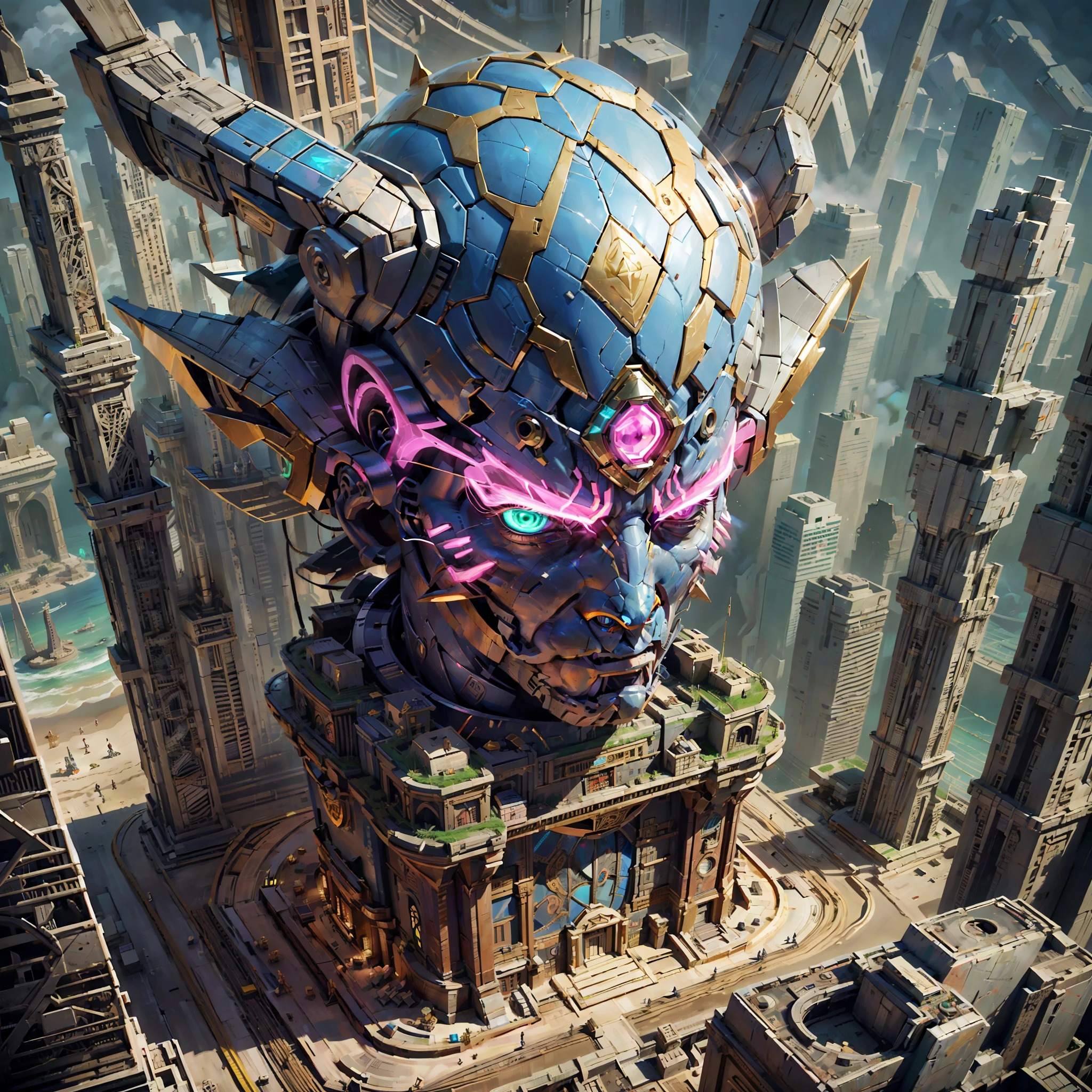 (ultra high res), ((photorealistic)), ((Hyperrealism)), fusion, King Mondo from Power Ranger, Brain from Pinky and the Brain, on a high-tech base, with neon accents, anatomically correct, HD, best quality, 16k,