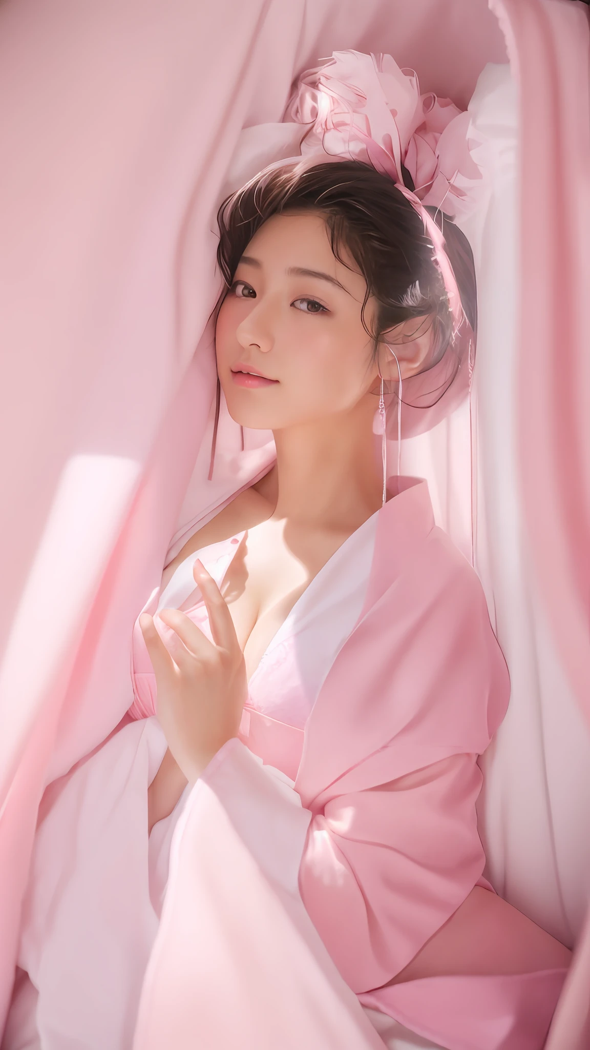 a close up of a woman laying in bed with a pink bra, japanese model, young sensual gravure idol, young pretty gravure idol, realistic young gravure idol, realistic sensual gravure idol, young gravure idol, sophisticated gravure idol, 奈良美智, young skinny gravure idol, beautiful asian girl, oppai