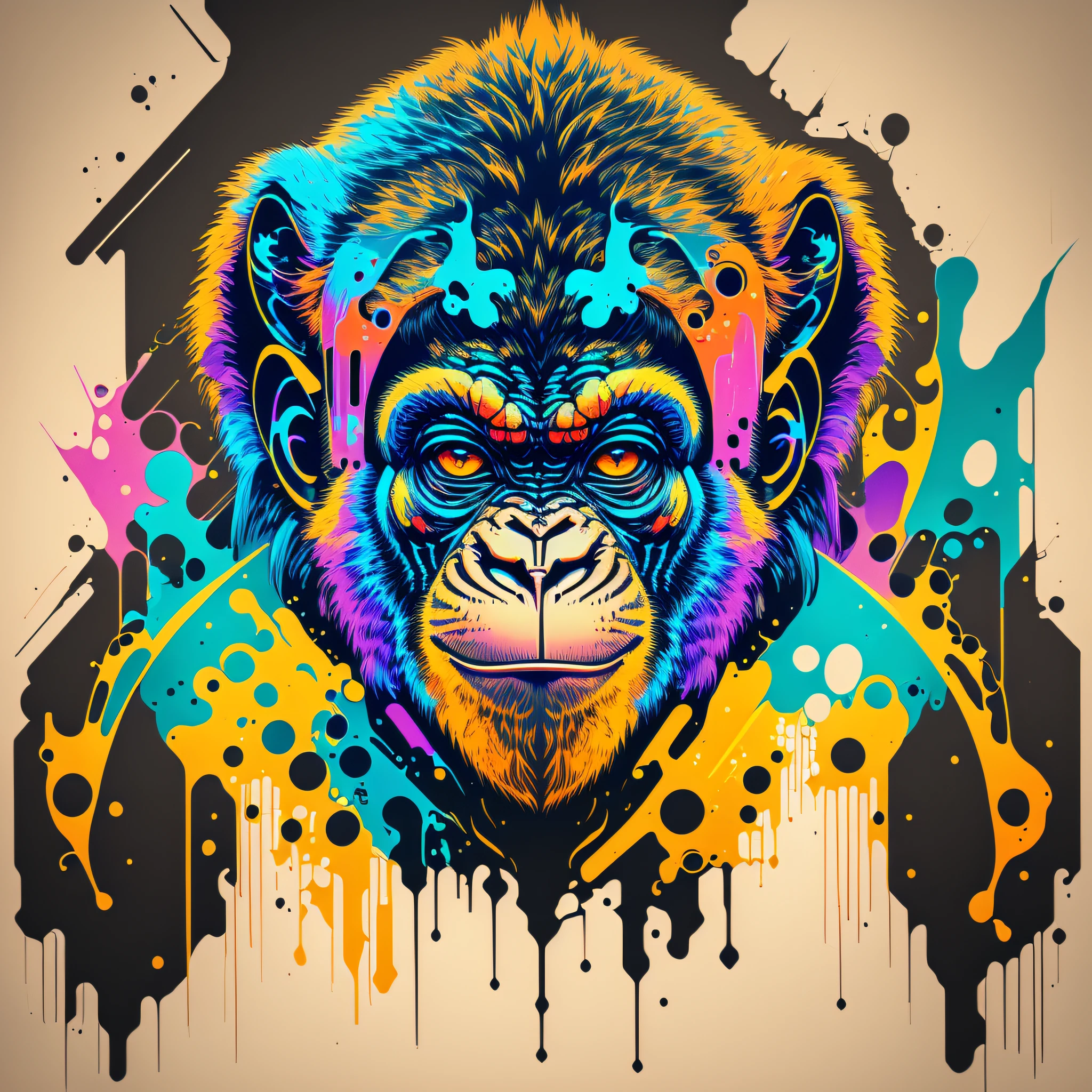 (a portrait of Cyberpunk Monkey with colored fluid), T-shirt logo in tapered thin outline style, spell view, artwork in (empty background:1.4) --auto --s2