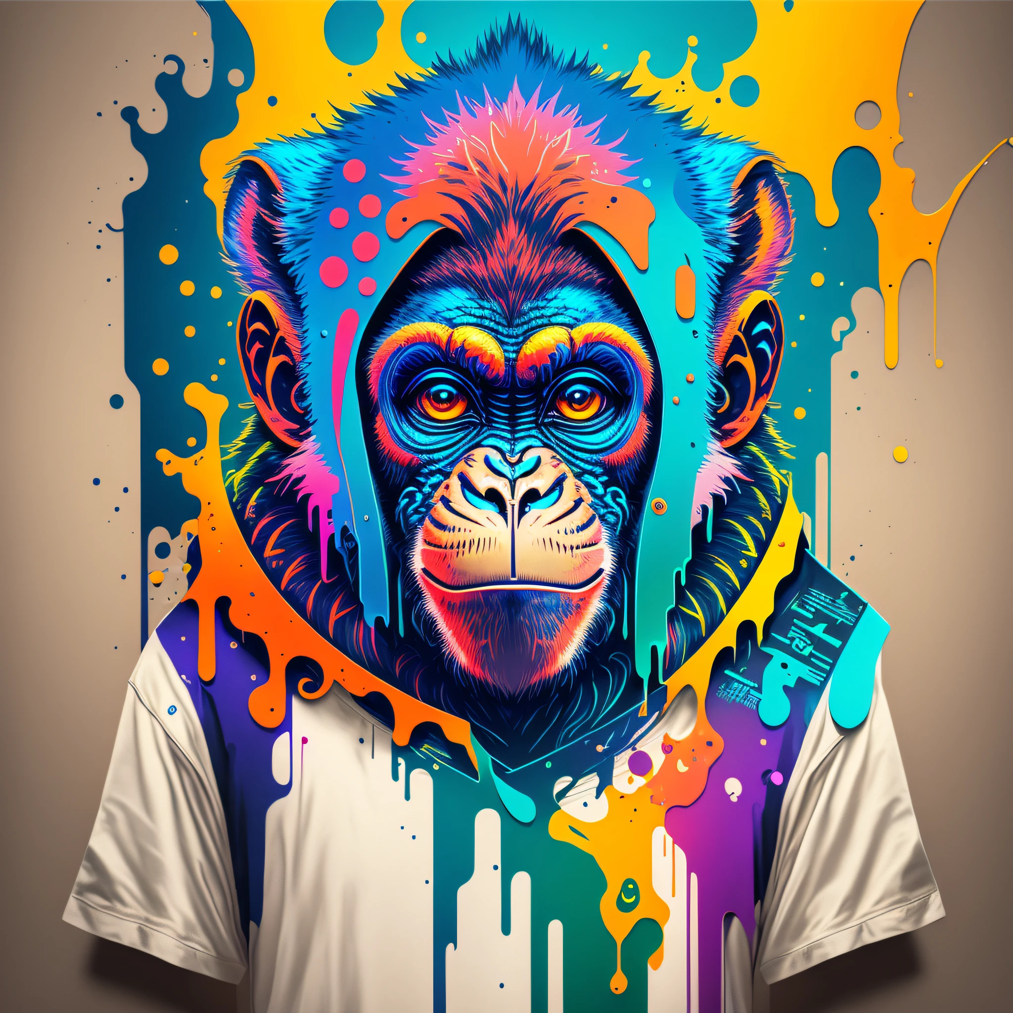 (a portrait of Cyberpunk Monkey with colored fluid), T-shirt logo in tapered thin outline style, spell view, artwork in (empty background:1.4) --auto --s2