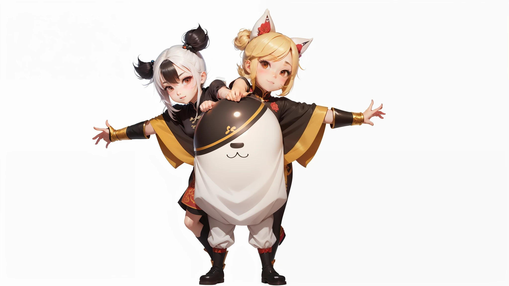 Different poses, different hairstyles, simple cartoon style, detailed characters, cartoon style illustrations, character design, Chinese costumes, happy people, cartoon illustrations, highly detailed characters, various poses, mix of races and genders, flat anime style --auto --s2