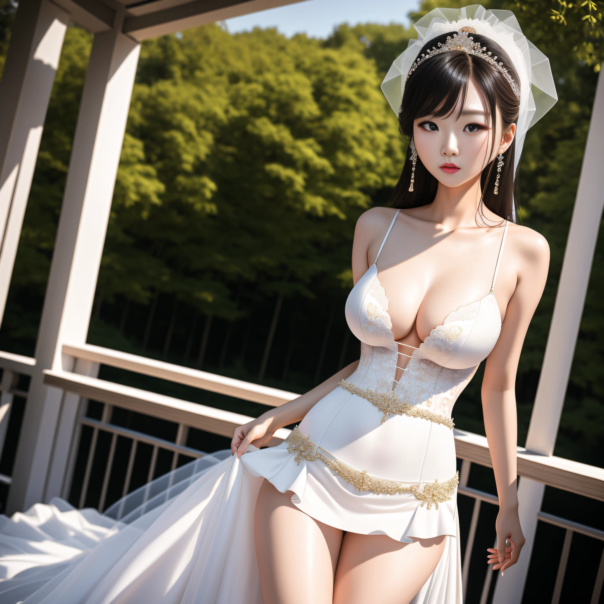 Korean Girl, Masterpiece, Best Quality, (Realistic, Photo Real: 1.3), (RAW Photo: 1.2), Woman Body Set Big Breasts, Head Worn Wedding Dress, Exposed Breasts, (Clear Tong), Surreal, 8K, Original Photo, Film Grain, Super High Resolution, Super Detail, Tall, Very Clear Face, Slender Long Legs
