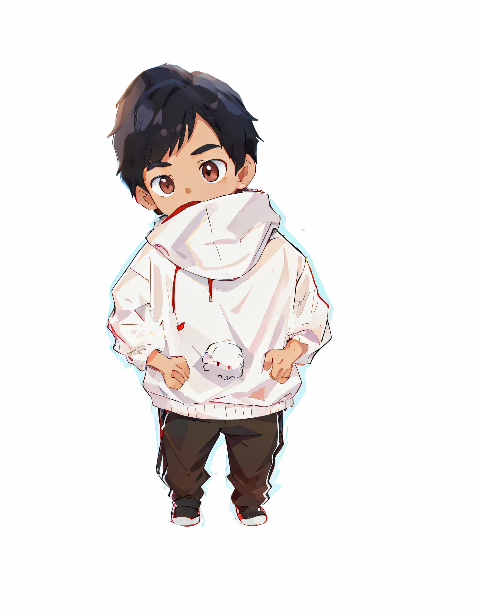 anime boy in white hoodie with black pants and red shoes, in an anime style, cute character, anime boy, anime style character, in anime style, anime moe artstyle, high quality fanart, single character full body, young anime man, anime full body illustration, cute art style, cute anime style, cute anime, official fanart, made with anime painter studio