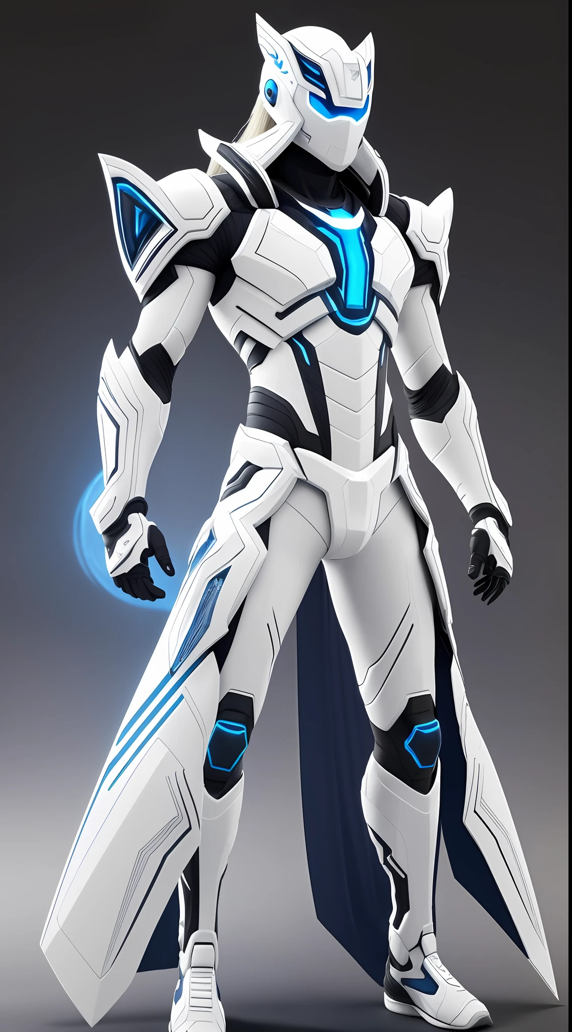 character with white masked head, white long hair, young, male, 3d, white clothing with blue accents, shirtless, futuristic style white pants with blue accents, highly detailed, white background, predominant white color, futuristic, technology, intricately detailed, fine details, detailed body, hyperdetailed, full body, subsurface scattering, soft diffused lighting, depth of field, full body, intricate, high detail, sharp focus, full body + ultra, realistic, detailed face, ultra realistic details, Cinematic Clear Light style + full body, 8k, rendering, ultra detailed, side light, sunlight beauty, clear light --auto --s2