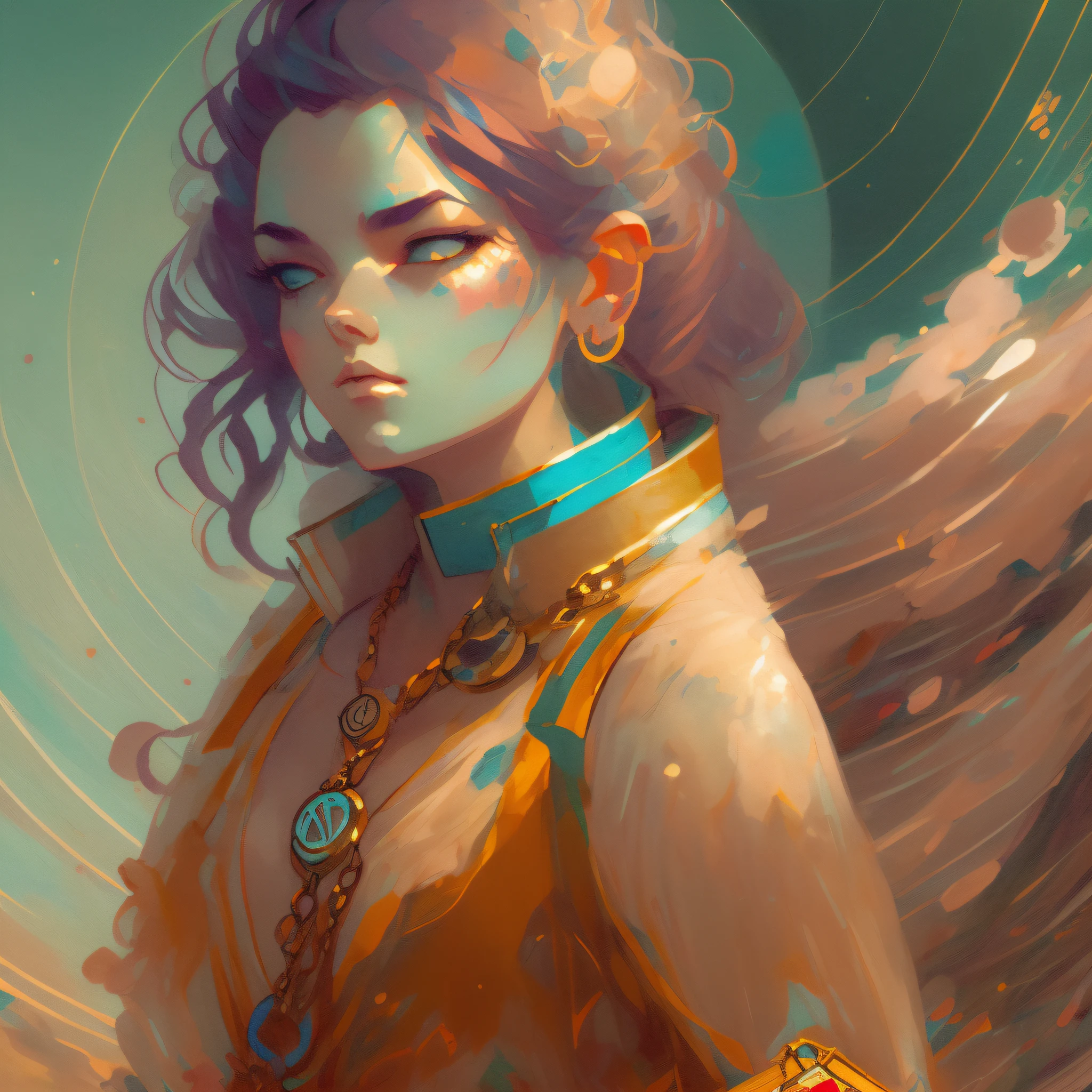 Character Design in Greg Rutkowski style of (Locket:1.3) of Sand, Dark Dimension, Cosmic, Rustic, masterpiece, Complimentary-Colors --auto --s2
