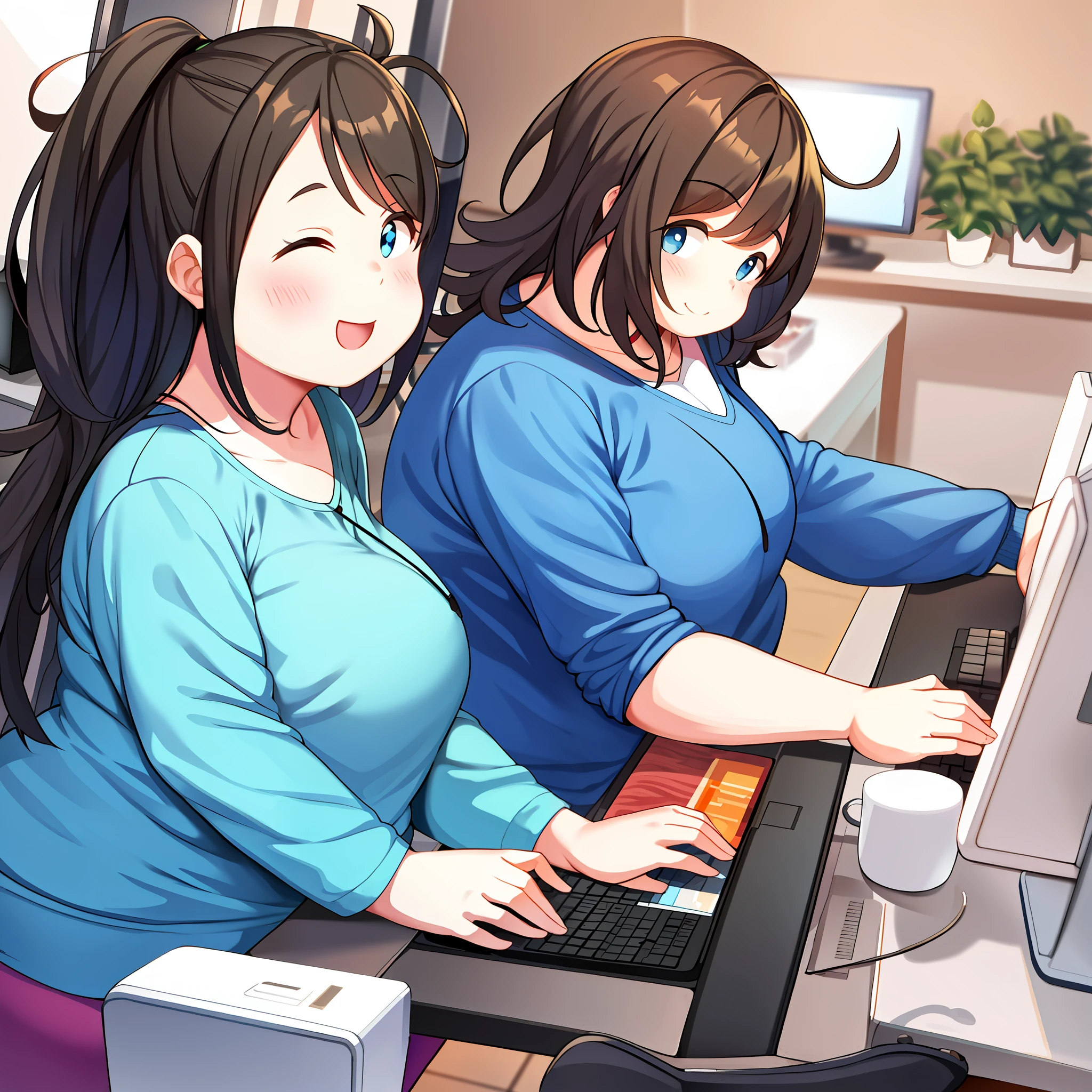 Obese Woman Using Realistic Computer