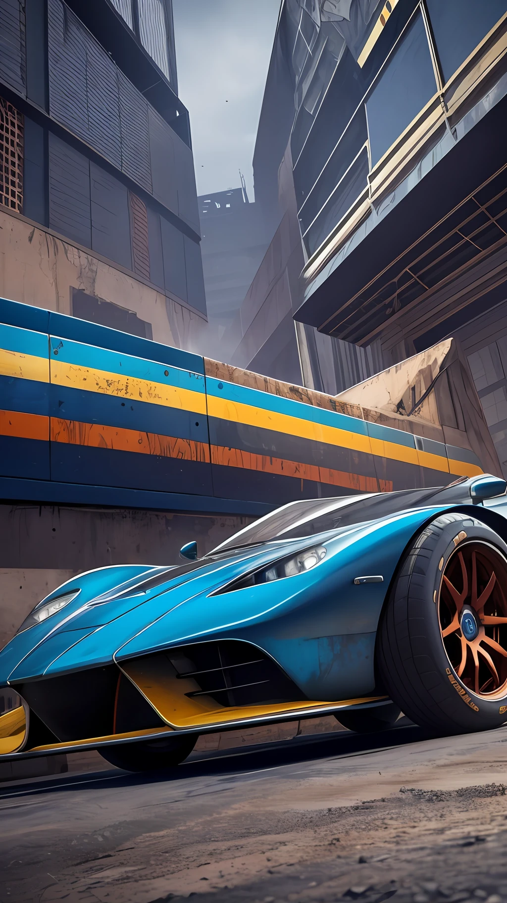 Looking for an epic, cinematic positivism-style image of a rusty blue F1 90s in a post-apocalyptic city? Consider using vivid colors, intricate details, and a grand atmosphere that captures the spirit of positivity in a world that has been destroyed. This artwork can be rendered in 3D, with sharp details that bring the rusty blue F1 90s to life. Consider working with artists like Auguste Rodin, Pierre-Auguste Renoir or Camille Pissarro to bring this design to life