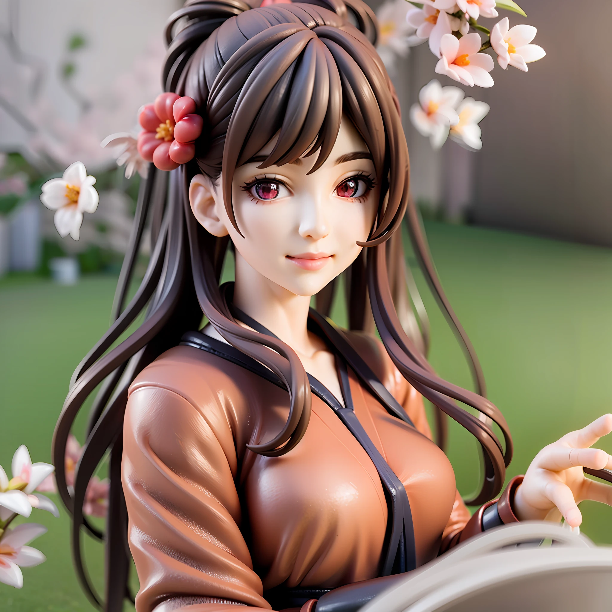 1girl, kimono,long hair, (brown hair:0.3), reaching out, dutch angle,cherry blossoms, on grass, sunlight, cute face, beautiful eyes BREAK full body, chibi, [realistic], [3d], (3dcg), ((octane render)), smile, closed mouth BREAK (8k, RAW photo, best quality, masterpiece:1.2), ultra high res, (((realistic, photo-realistic))), professional lighting, detailed lighting, professional photography, fisheye, dynamic angle, high quality, high res, extremely detailed, bloom BREAK depth of field, sketch, sharp focus, soft lighting, good composition, god light highlight, detailed, (((photorealistic details))), detailed skin, to8contrast style