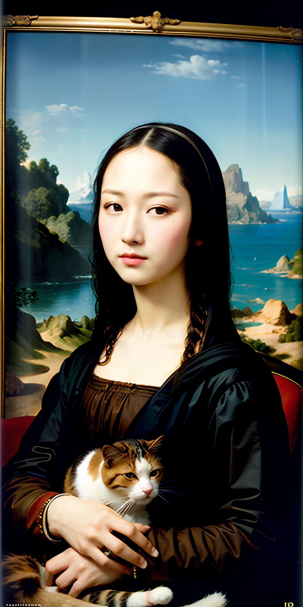cat cook, mona lisa, photorealistic, photography, masterpiece, realistic, realism, photorealism, high contrast, photorealistic digital art 8k HD HD high definition detailed lifelike, detailed, ultra-detailed, realistic cat hair texture, highest quality (photorealism: 1.4), ultra high definition, re-detailed, raw, sharp, Nikon D850 Lee Jeffreys Movie "White PhotoPhoto 4 Kodak Portra 400 Camera F1.6 Lens Rich Color Hyper Real Vivid TextureDramatic LightingUnreal EngineArt Station Trend Cine