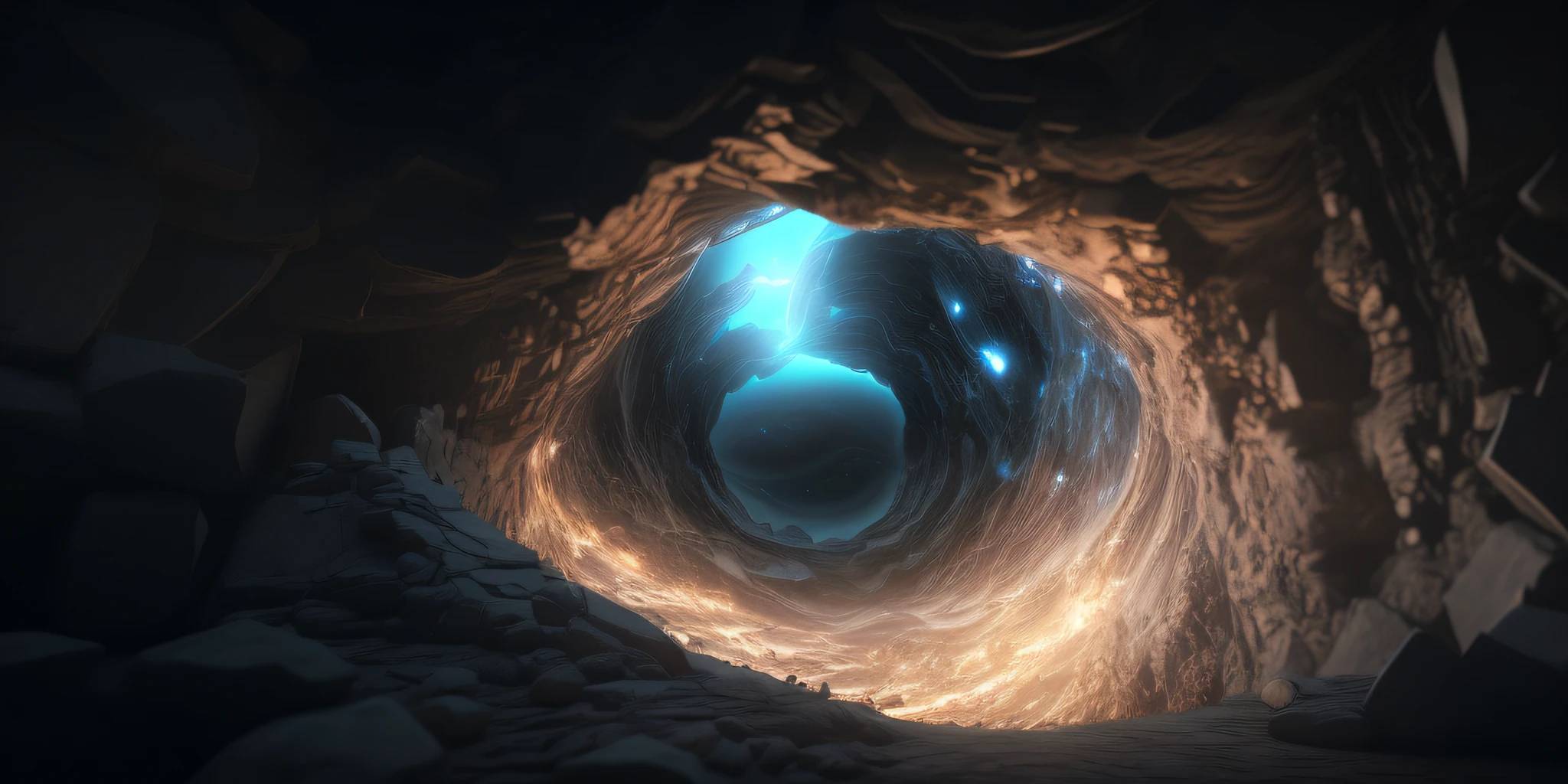 there is a very large circular hole with a light in it, rendered in redshift, rendered in octane render 32k, hyperrealistic octane render, rendered in octane, rendered in houdini, super rendered in octane render, inside of a black hole, fantasy style 8 k octane render, rendered in octane render, inside a marble, 8k octane unreal render