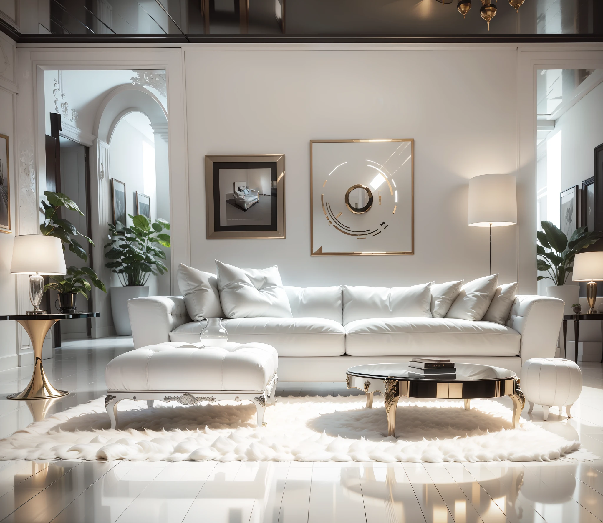 a beautiful living room, front view,((( white sofa)))), futuristic furniture, white sofa,decoration photography style, minimalist, hyper realistic, hyper detailed, high definition, hd, 3d, best quality, best rendering, centered, well framed