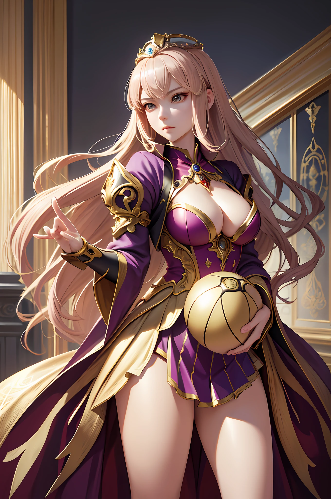 a painting of a woman in a costume holding a ball, a beautiful fantasy empress, extremely detailed artgerm, 8k high quality detailed art, anime goddess, by Yang J, ((a beautiful fantasy empress)), beautiful character painting, style of artgerm, 2. 5 d cgi anime fantasy artwork, artgerm. anime illustration