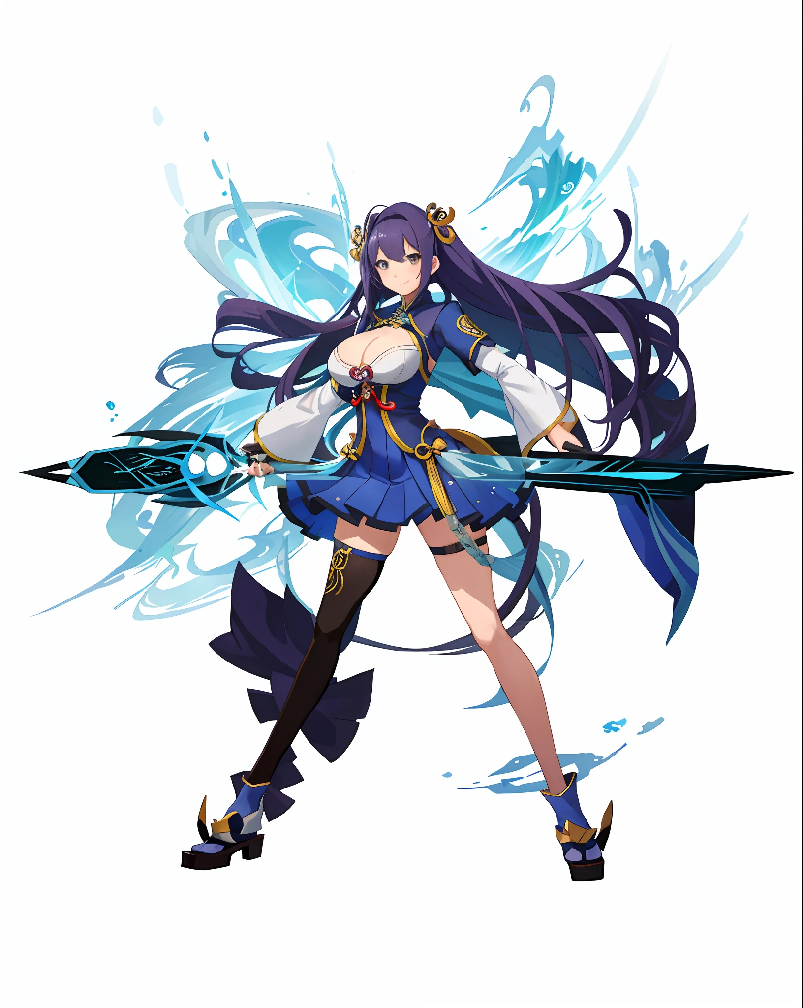 Anime girl with very big breasts and very big ass, full body Xianxia, small curvaceous loli, front view, curvy, (thighhigh),((Fine face)))、(smile), pixiv3dcg,, negao, pixiv, ecchi, opppuro potion, full body commission four, top rating on pixiv, ecchi anime style, A seductive anime girl, pixiv