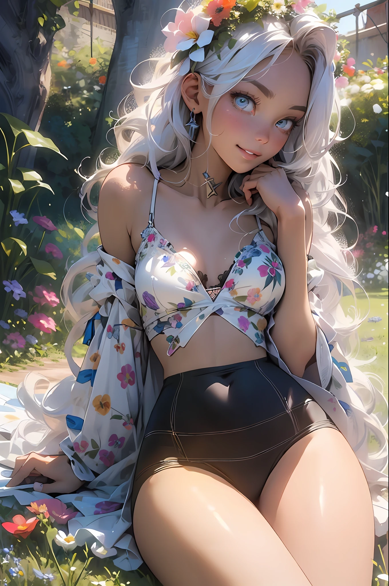 melancholy lighting, quiet, calm, brightness, masterpiece, best quality, 1girl, (JinxLol:1.2), (ultra photorealistic:1.3), (masterpiece:1.4), best quality, ((realistic)), high quality, ultra detailed, ((Real image)), ((realistic skin)), ((realistic face)),(illustration:1.05), (beautiful:1.05), (beautiful detailed eyes:1.05), (cinematic light:1.1), Full body, precise proportions, 18-year-old girl, skinny model lying on the grass, surrounding garden, tree shadow, hair fluttering in the wind, tulle, long legs, feet slightly open, buttocks, blush, shyness, collarbone, abdominals, double weave, beautiful and delicate face, fair skin, real skin, (face detail), pores, super high resolution, 8k, parameters Best quality, masterpiece, super high resolution, (Realistic 2.0), More details, detailed skin, no panties, wide smile, white teeth, voluminous hair, perfect and well designed eyes, girlfriend, beautiful, beautiful, flowers, studio lighting