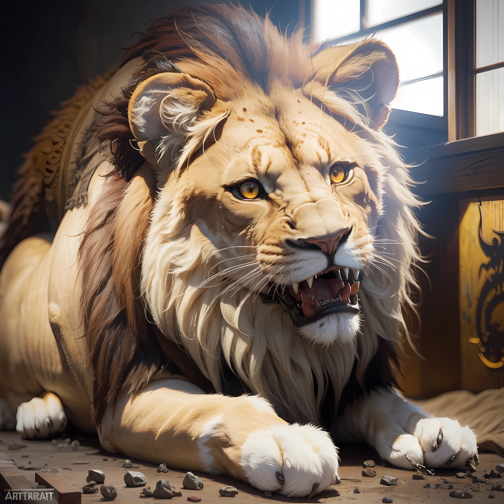 lion in hell, ultra realistic, horror, intricate details, highly detailed, octane render, 8k, sharp focus, volumetric lighting, dark shoot, atmospheric, hyperdetailed, trending on artstation, deviantart --auto --s2