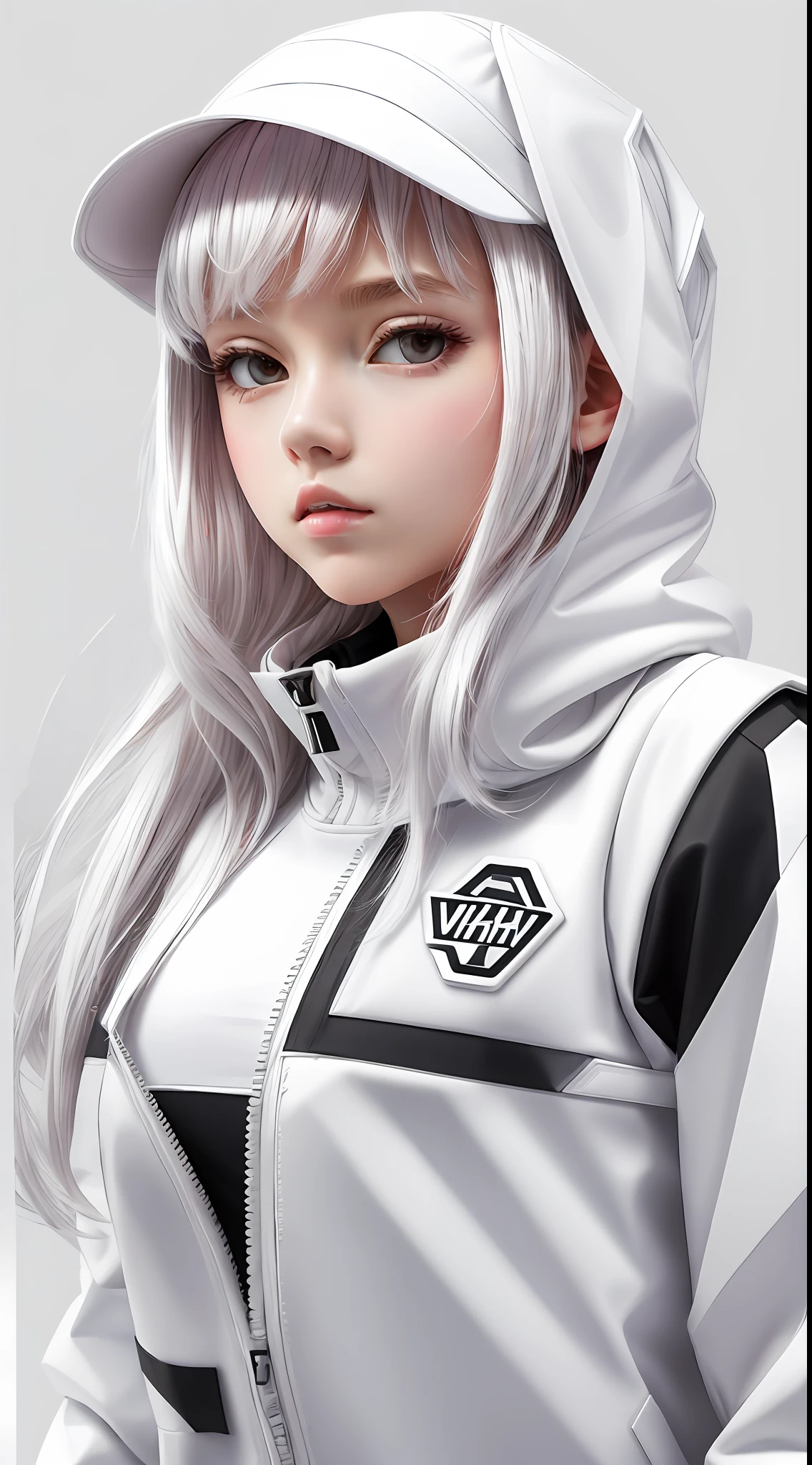 white,totally white,vector:1.2,1girl(bubblegum) with techwear clothing(white:1.7)geometric:1.3,sexy,papercute background