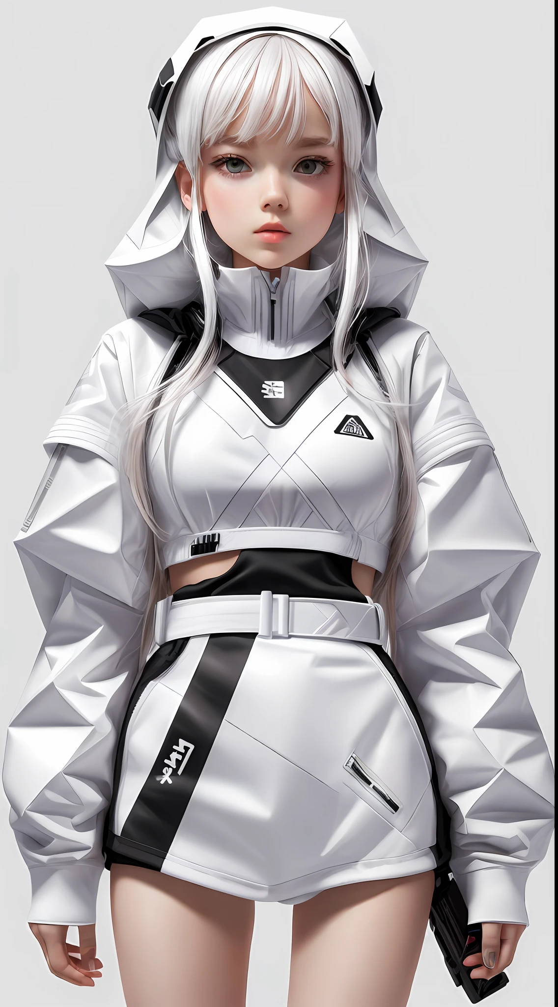 white,totally white,vector:1.2,1girl(bubblegum) with techwear clothing(white:1.7)geometric:1.3,sexy,papercute background