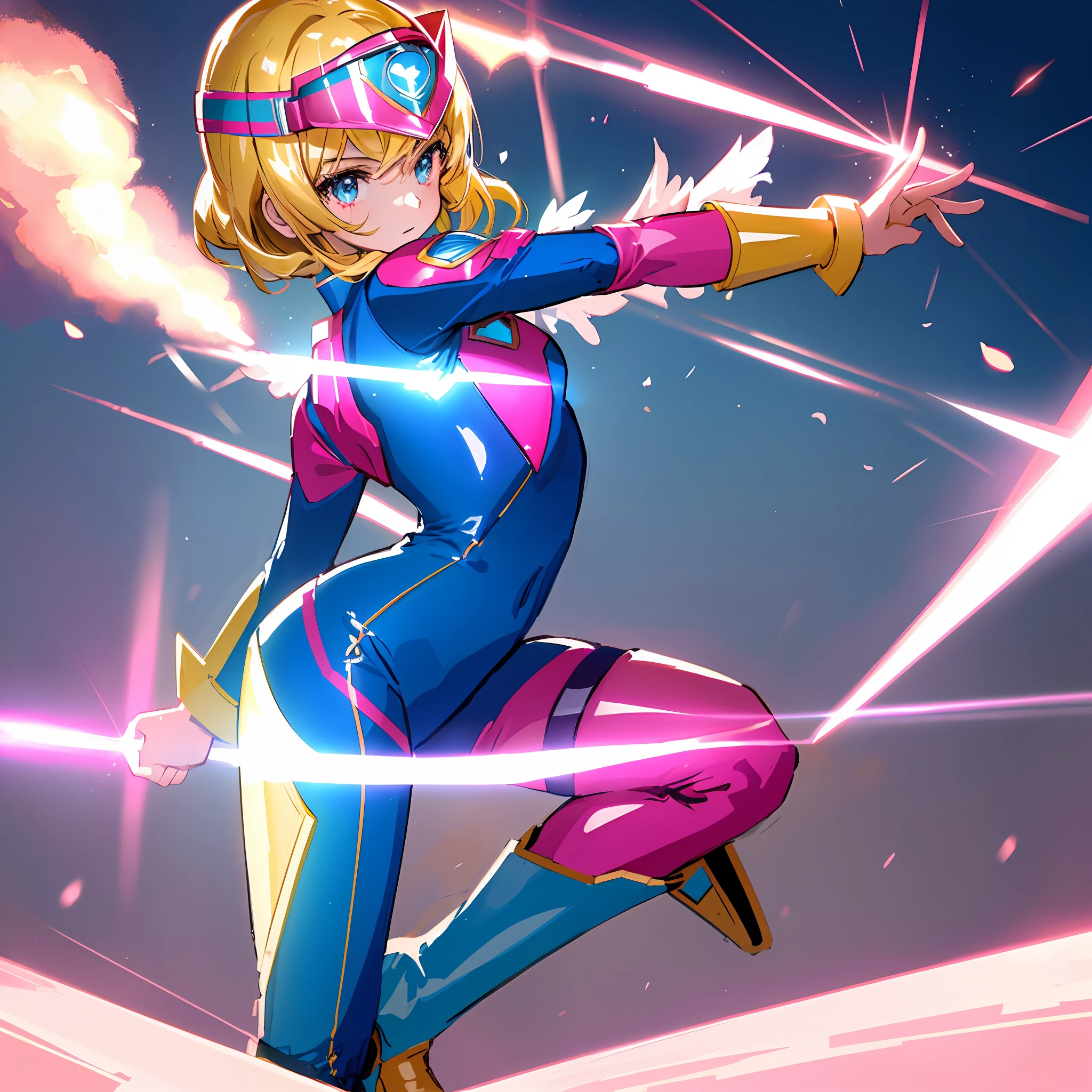 (masterpiece, top quality: 1.2), super detail, cinematic lighting, (1 girl: 1.3), she is a squadron heroine, squadron hero goranger, pink full-body suit, super sentai, power rangers, pink helmet with a big heart-shaped visor, very big heart mark on chest, white boots, fight phantom, solo, beautiful eyes of detail, unified 8k wallpaper, super detailed, Beautiful and beautiful, beautiful, slim body, small, masterpiece, best quality, original, masterpiece, best quality, ultra high definition, sunlight, full body portrait, full body, amazing beauty, dynamic pose, dynamic angle, beautiful eyes, she is a squadron heroine, goranger, pink full-body suit, very big heart mark on chest, fighting phantoms, heart-shaped rays, flying light, Highly detailed secret base, detailed complex background, clear focus,