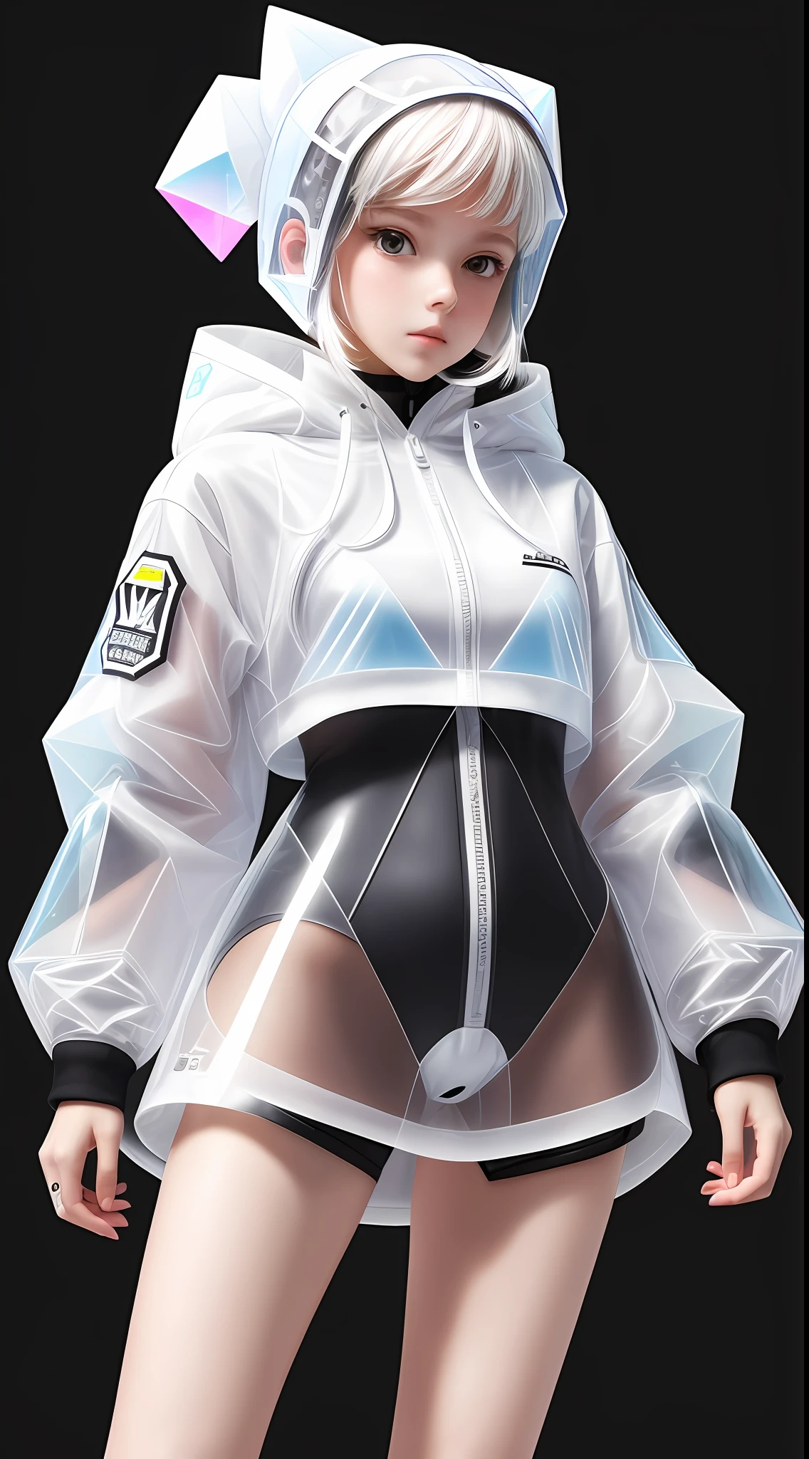 white,totally white,1girl(bubblegum) with techwear clothing(transparent:1.2)geometric:1.3,sexy,papercute background