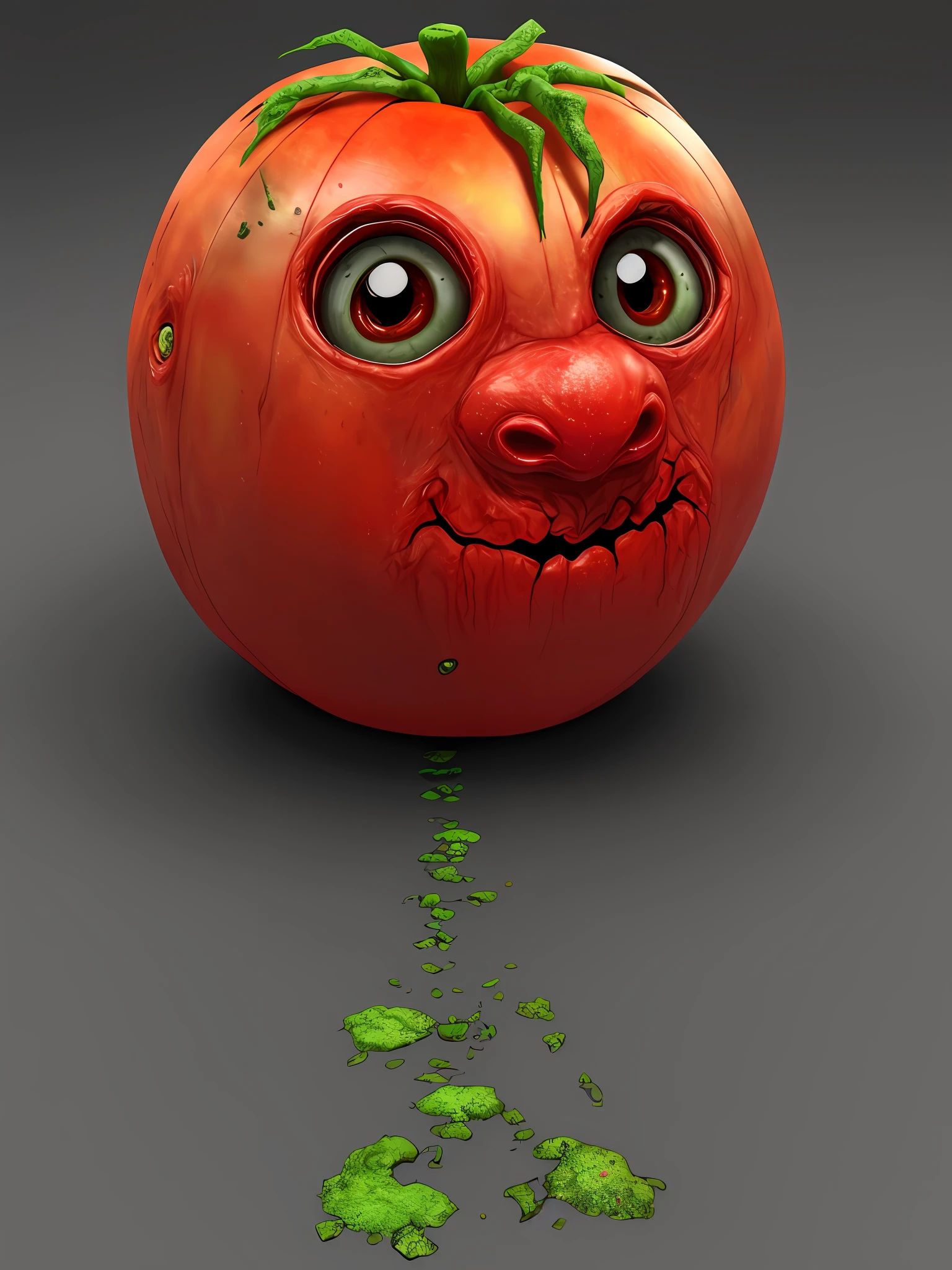 A monster in the shape of a rotten and moldy tomato, selection character, rpg game, detailed cim vivid colors, 4k render