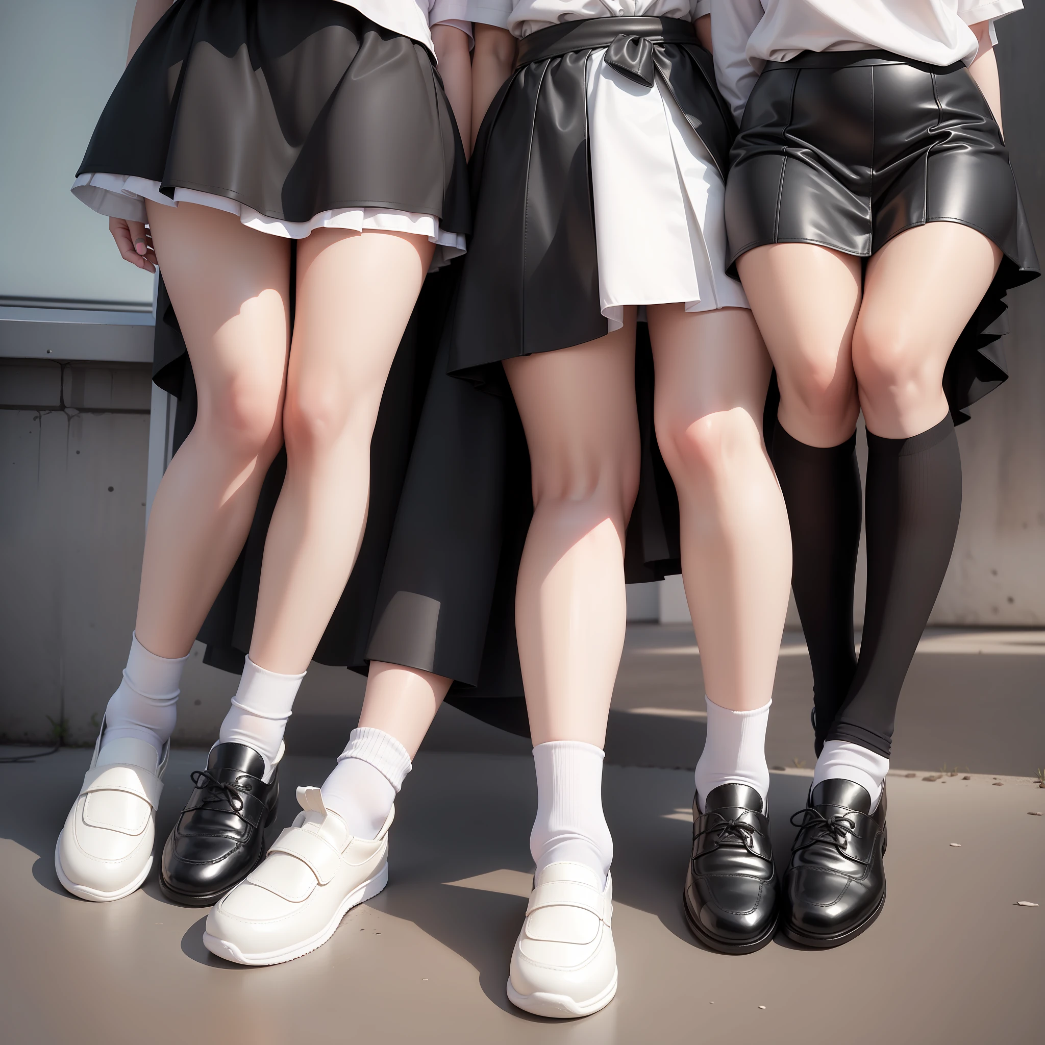 Cute, soft cute style, girls in JK, wearing white calf socks, wearing black small leather shoes, leaking out the sole, the sole is a little dirty