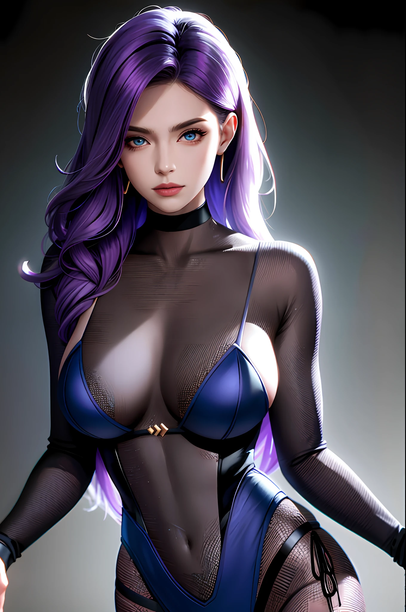 Masterpiece, Best Quality, High Quality, HD, High Quality Textures, High Quality Shadows, High Detail, Realistic, Cinematic Light, Side Light, Lens Havin, Ray Tracing, Sharp Focus, Hasselblad Camera, Tyndall Effect, Hair Detailed, Hair Fine, Purple Hair, Fullness, Bursting Nipples, Firm, Bikini, BeyerDynamic headset on neck, blue pupils,