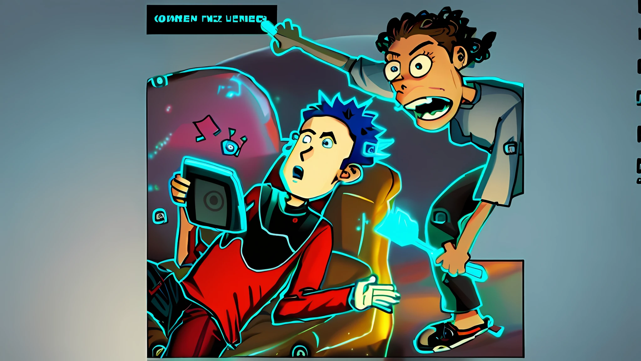 cartoon of a man and a boy playing video games on a couch, cartoon image, cartoon illustration, viral image, help me, exploitable image, comical, leaked, funny illustration, cartoon still, reality tv, robbery, teenage boy, dramatic situation, funny cartoonish, illustrative!!, it is visibly angry at the tv, awful, very coherent image