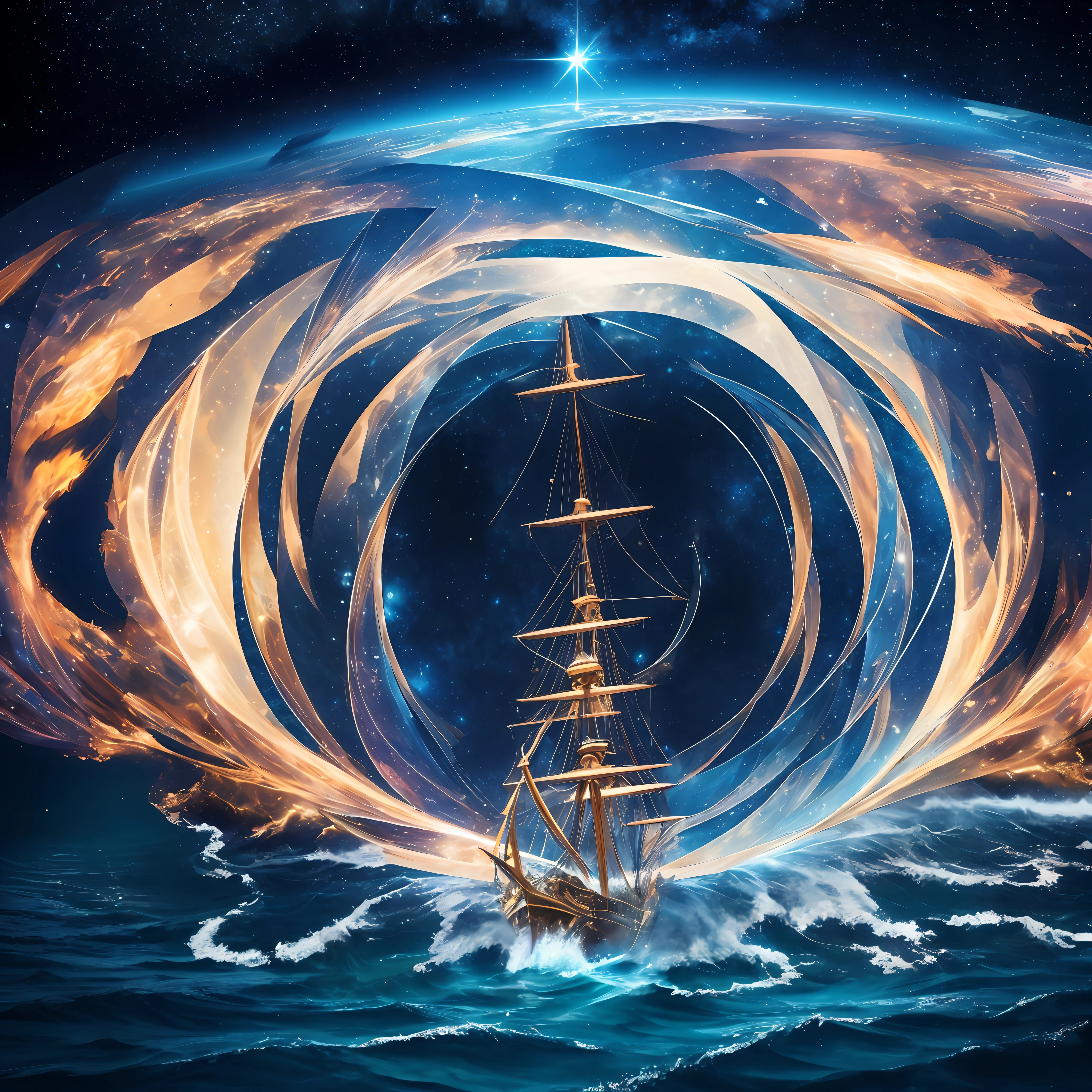 The golden energy field of the Gate of Time and Space illuminates the nearby sea, dyeing the sea water gold, masterpiece, super clear, ultra-fine, ultra-high-definition 8K quality, cinematic light and shadow effects --v 6