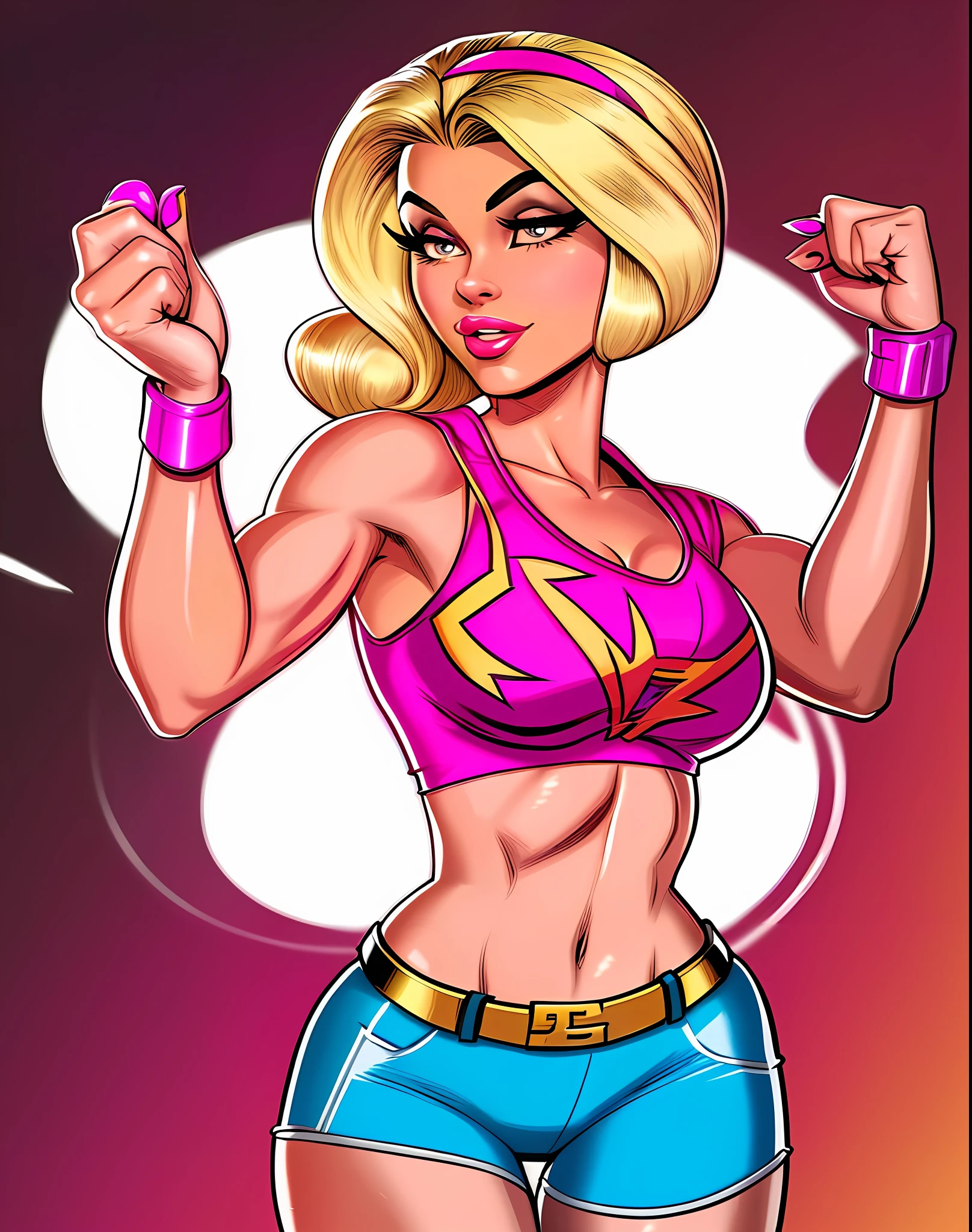 a closeup of a cartoon of a woman in a pink top, black canary, lola bunny fanart, 90s comic book character design, realistic, betty cooper, inspired by Earle Bergey, comic book character, color digital illustration